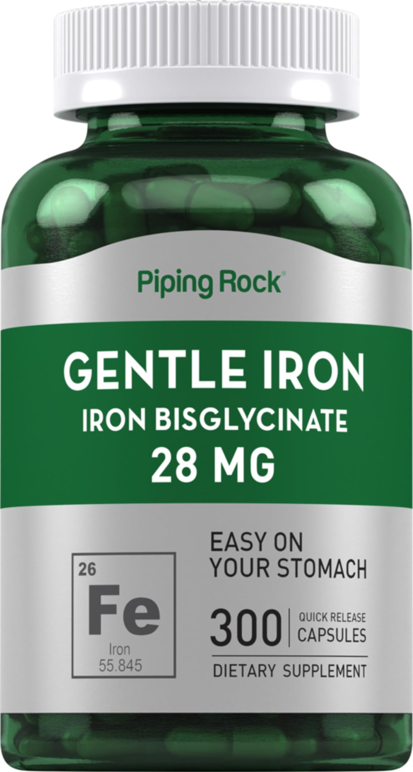 Piping Rock Iron Bisglycinate 28 mg Capsules, 300 Capsules
