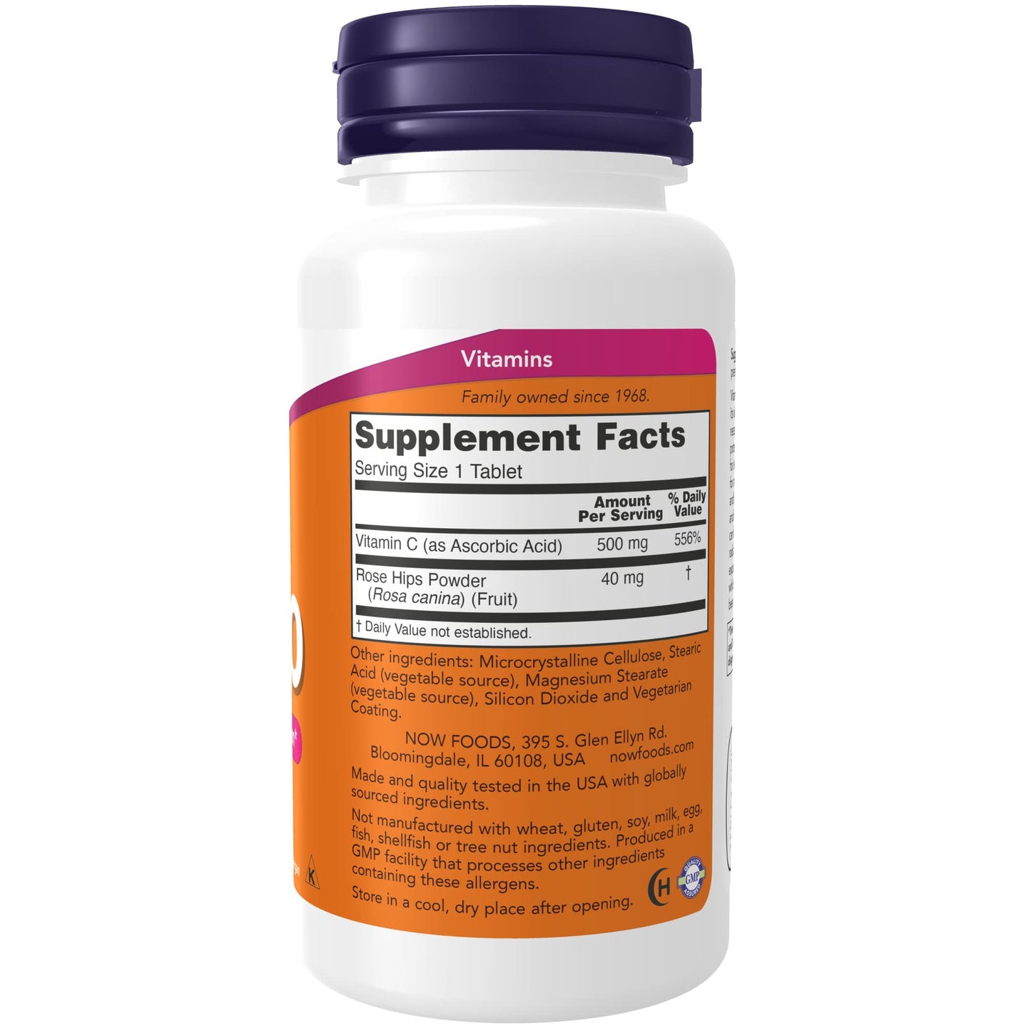 NOW Foods Vitamin C-500 with Rose Hips, 200 Tablets