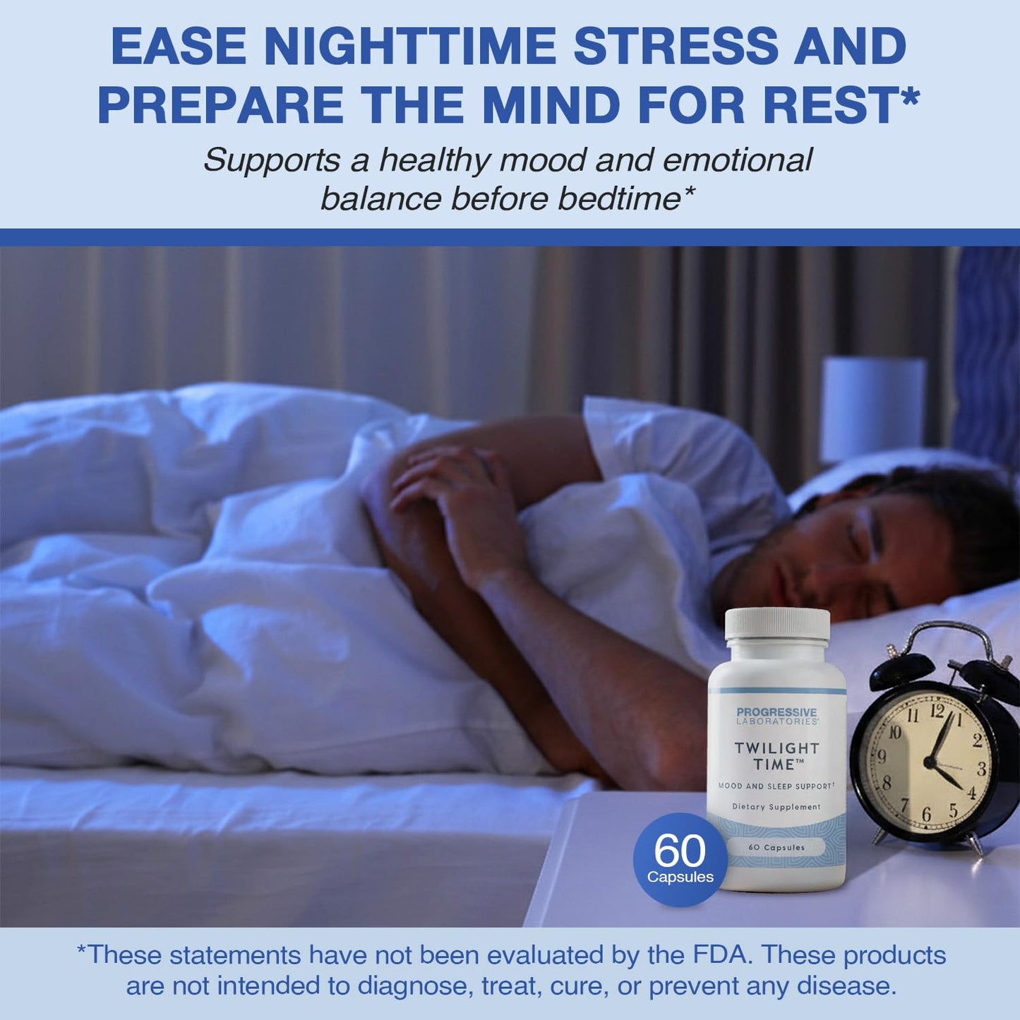 Progressive Laboratories Twilight Time Targeted Mood & Sleep Supplement with L-Tryptophan, L-Theanine, Lemon Balm, Hops, Melatonin & Vitamin B6 60 Capsules