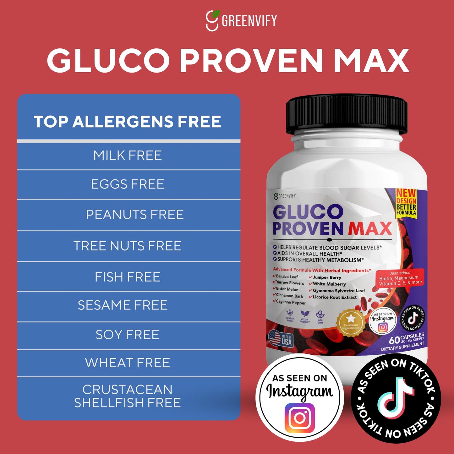 GREENVIFY Gluco Proven Max Daily Wellness Support Supplement with Vitamins, Minerals, and Herbs – Chromium, Magnesium, Banaba, Bitter Melon, and Zinc – Non-GMO, Gluten-Free, 60 Capsules