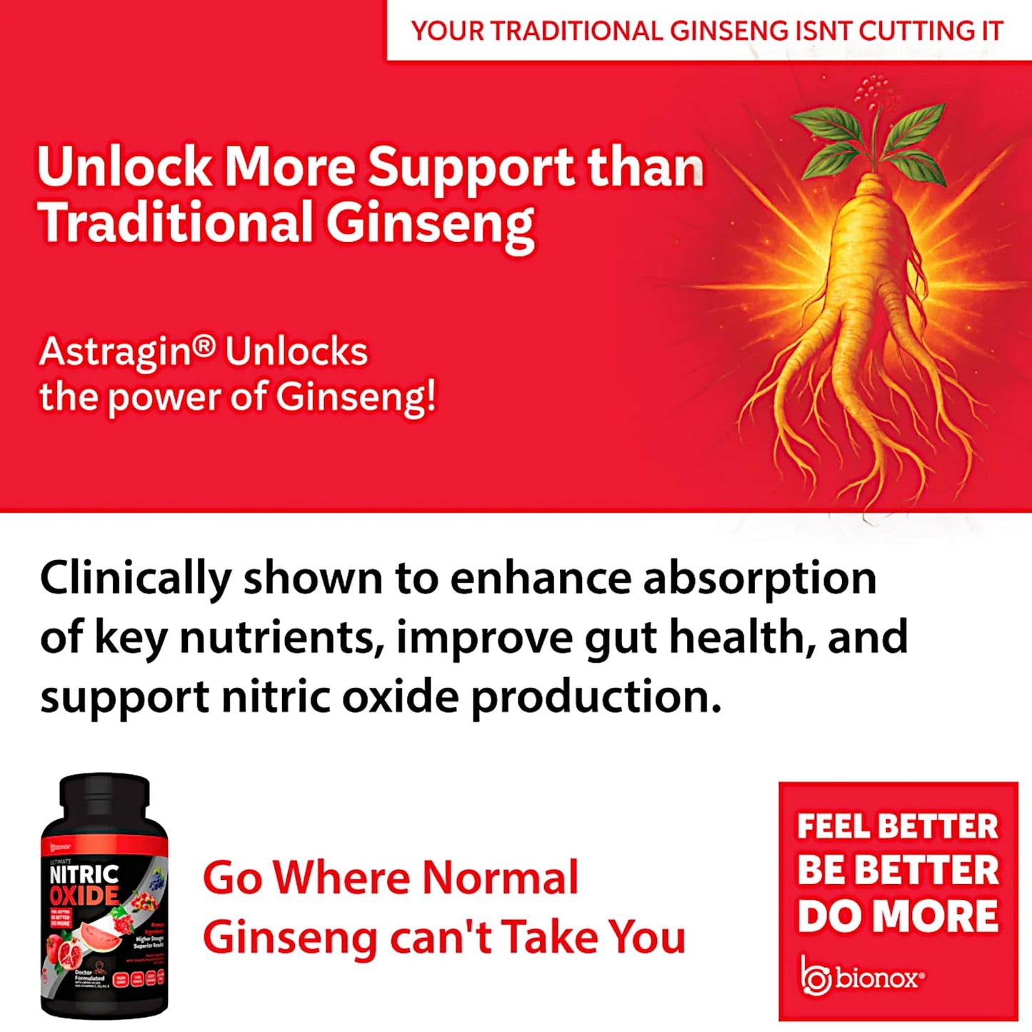 BioNox Nutrients Bionox Ultimate Nitric Oxide, Premium Stamina & Performance Formula*, with AstraGin® Ginseng, Capsules, 120