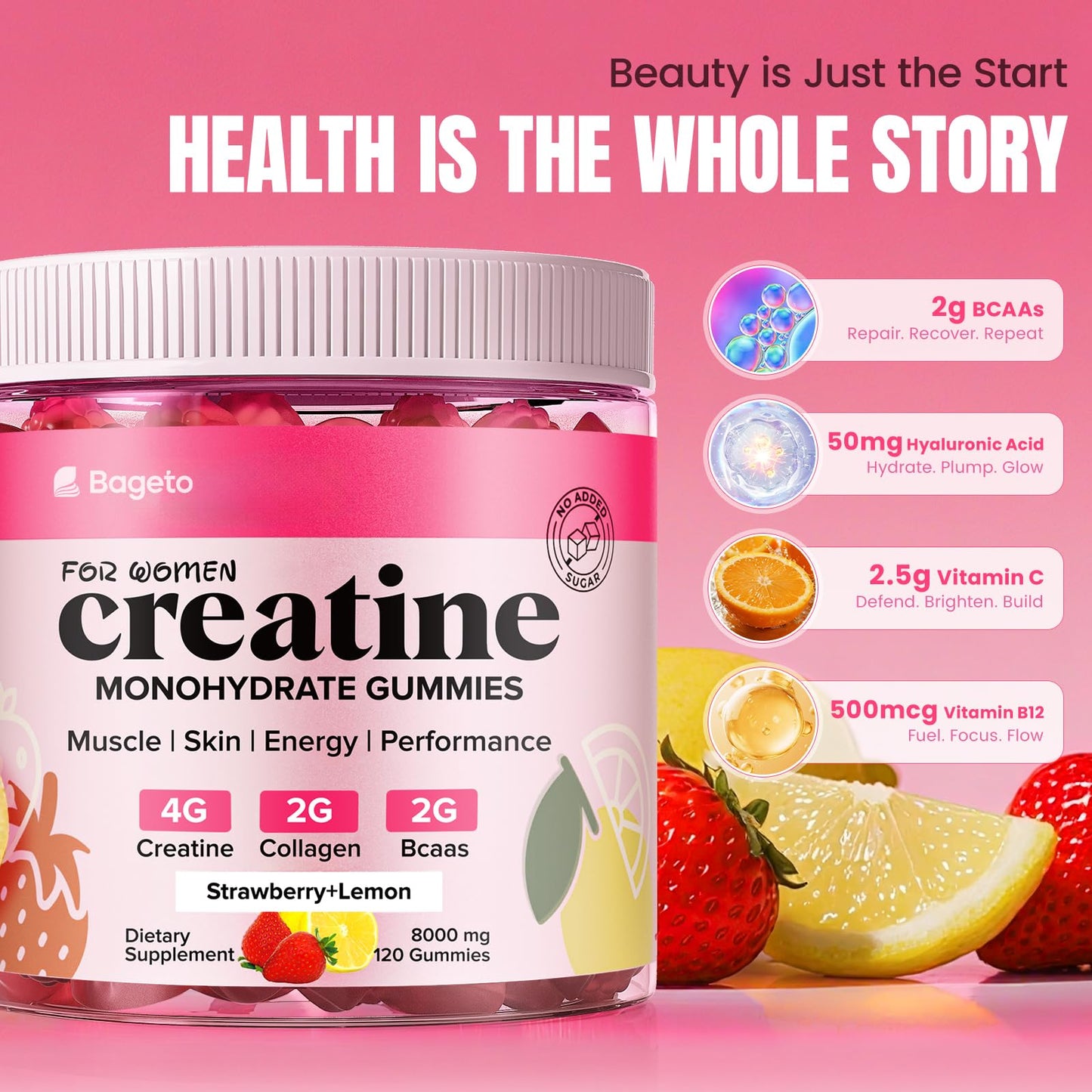 Bageto Creatine Monohydrate Gummies 120 Count