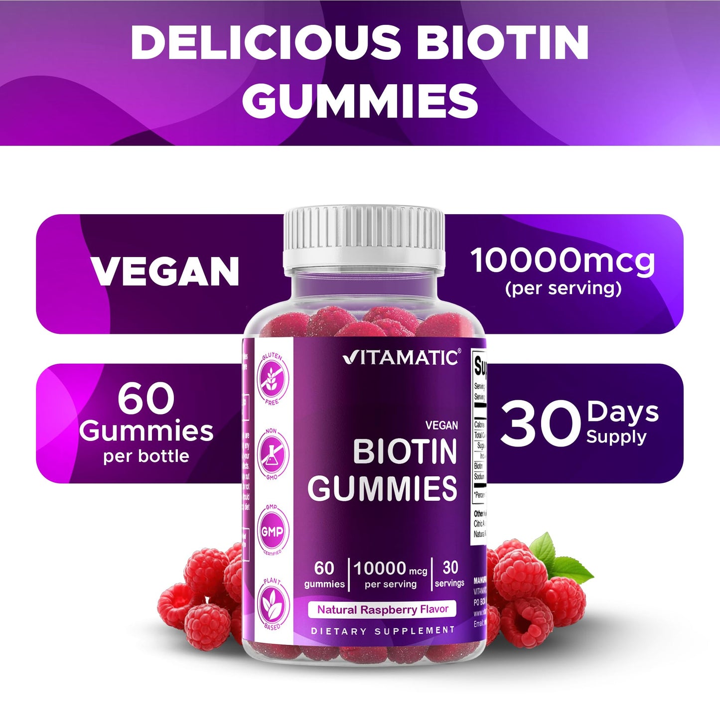 Vitamatic Biotin Gummies 10,000 mcg, 60 Gummies