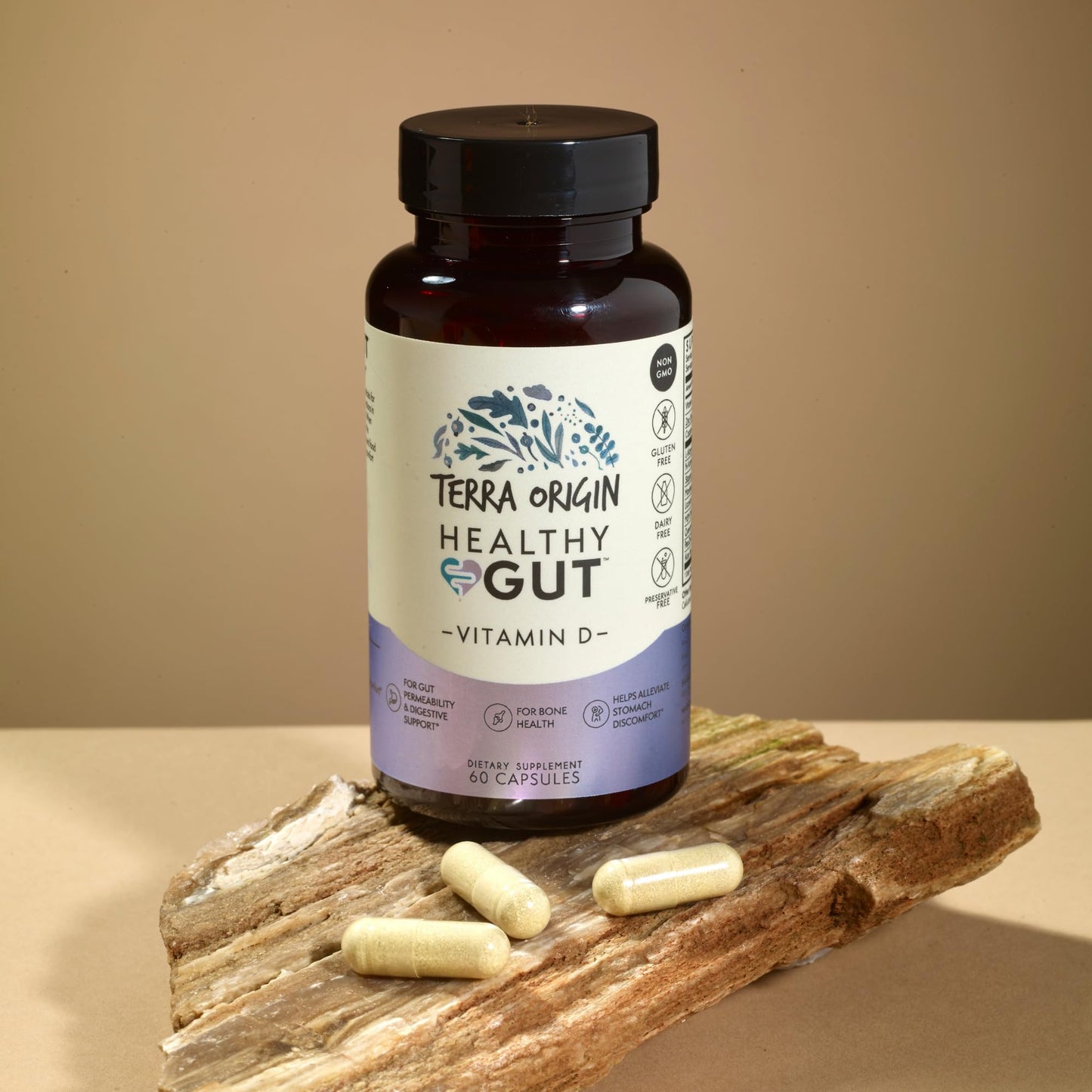 TERRA ORIGIN Healthy Gut with Vitamin D 5000 IU, 60 Capsules