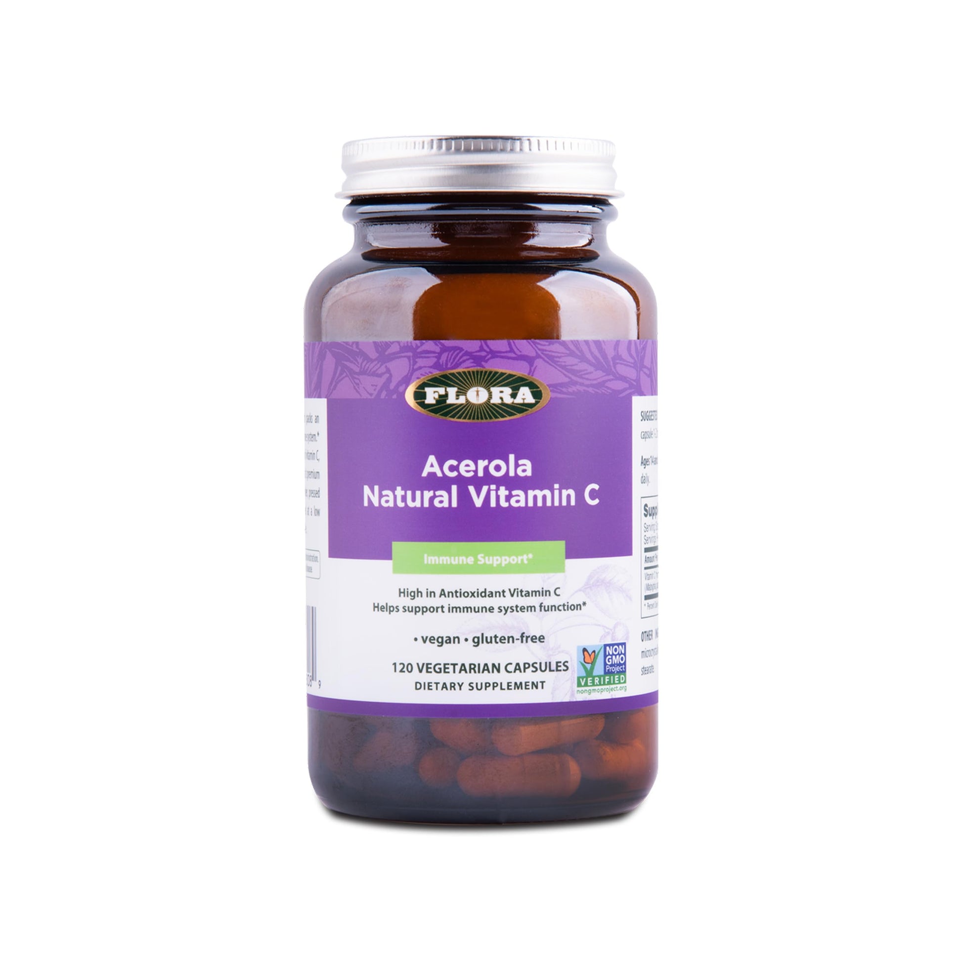 Flora Acerola Natural Vitamin C Daily Immune Booster Gluten Free & Vegan Antioxidant Powder Capsule 120