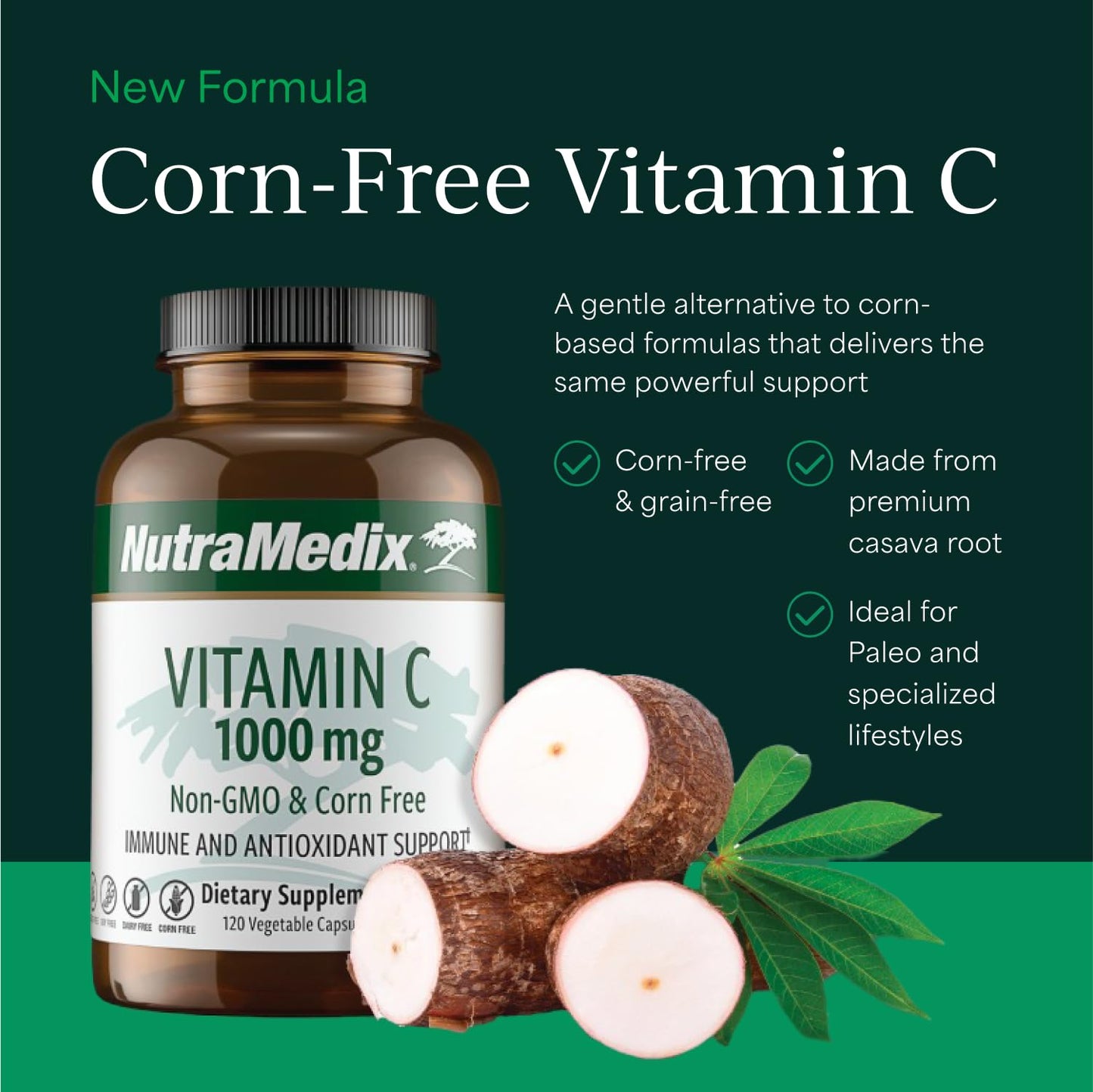 NutraMedix Corn-Free Vitamin C Capsules 1000 mg, 120 Capsules