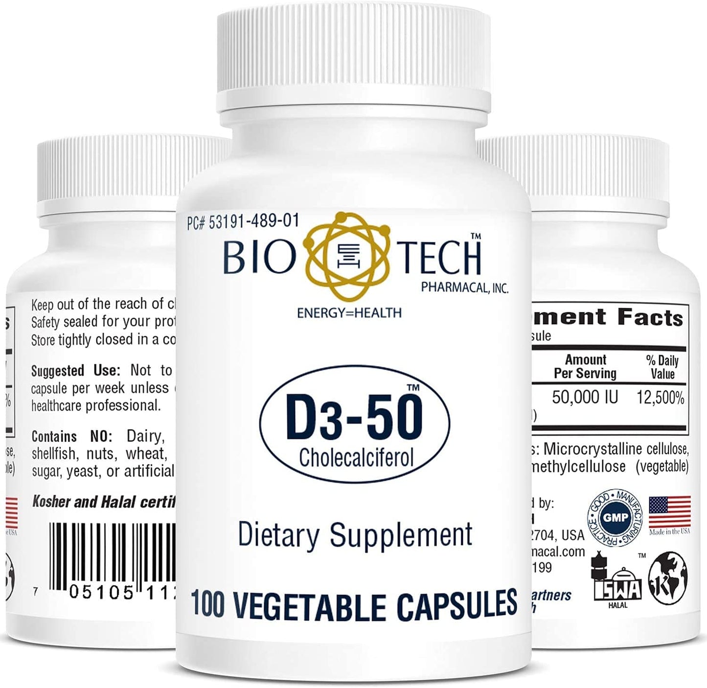 Bio-Tech Pharmacal D3-50 50,000 IU, 100 Vegetable Capsules