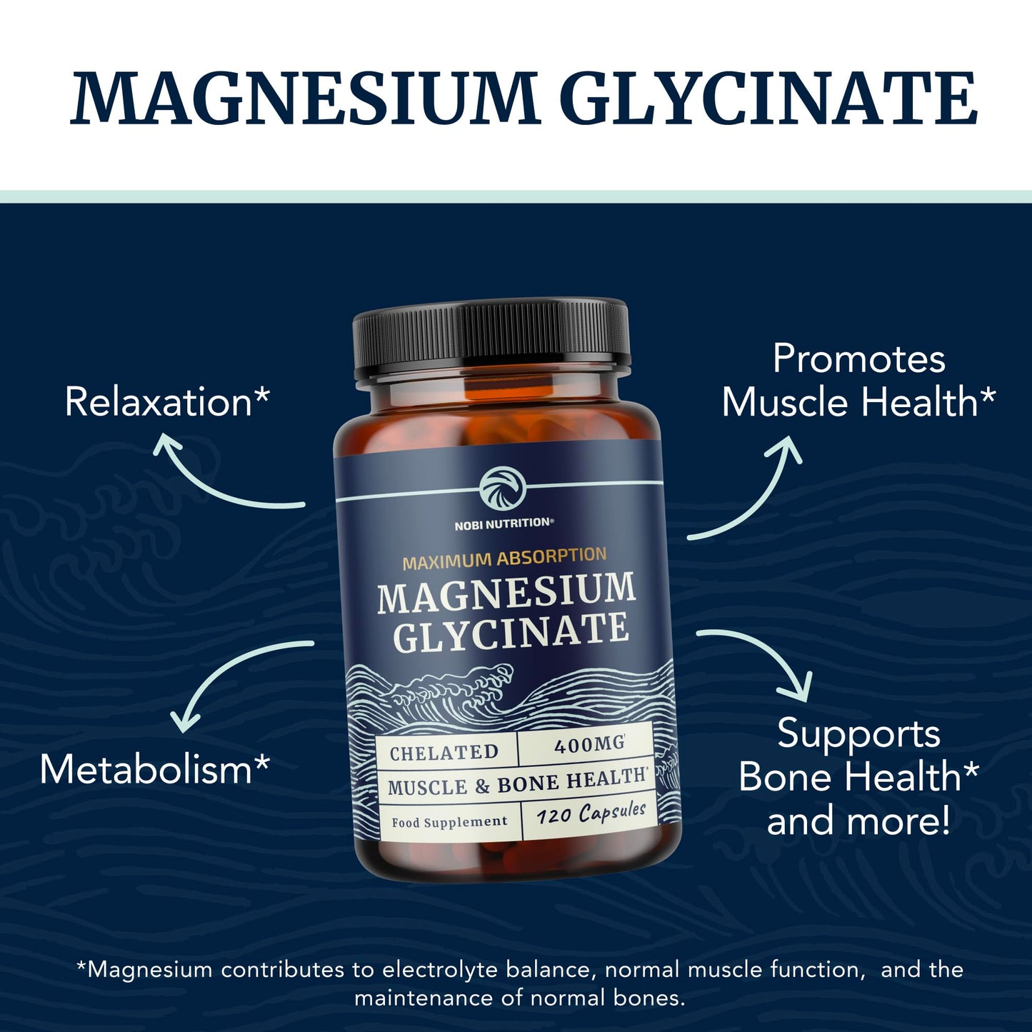 Nobi Nutrition Magnesium Glycinate 400mg Capsule, 120 Count