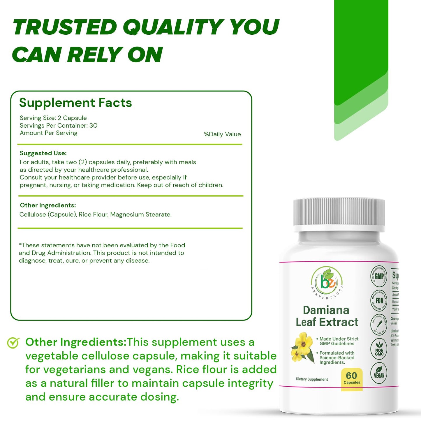 BEXPERTSUSA Damiana Leaf Capsules 60 Count