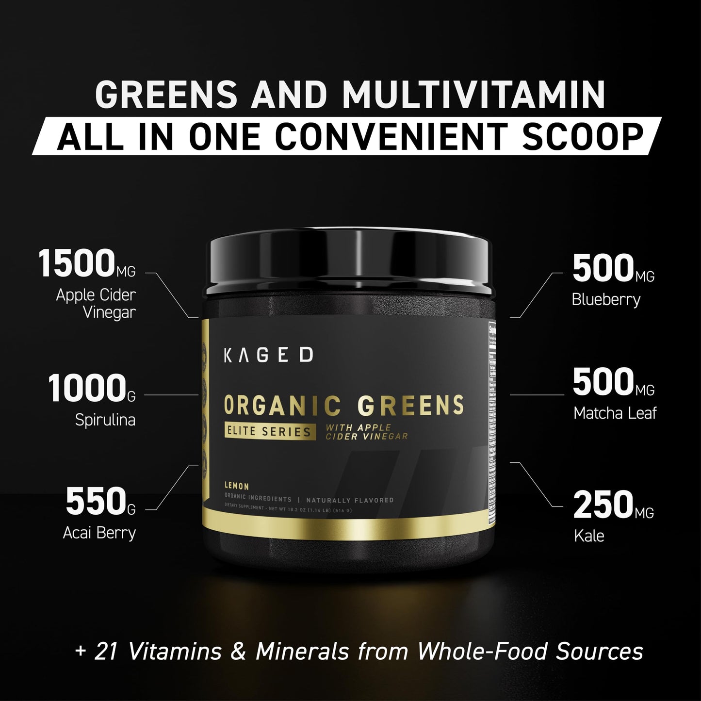 Kaged Organic Greens Elite Powder Berry 18.1 oz