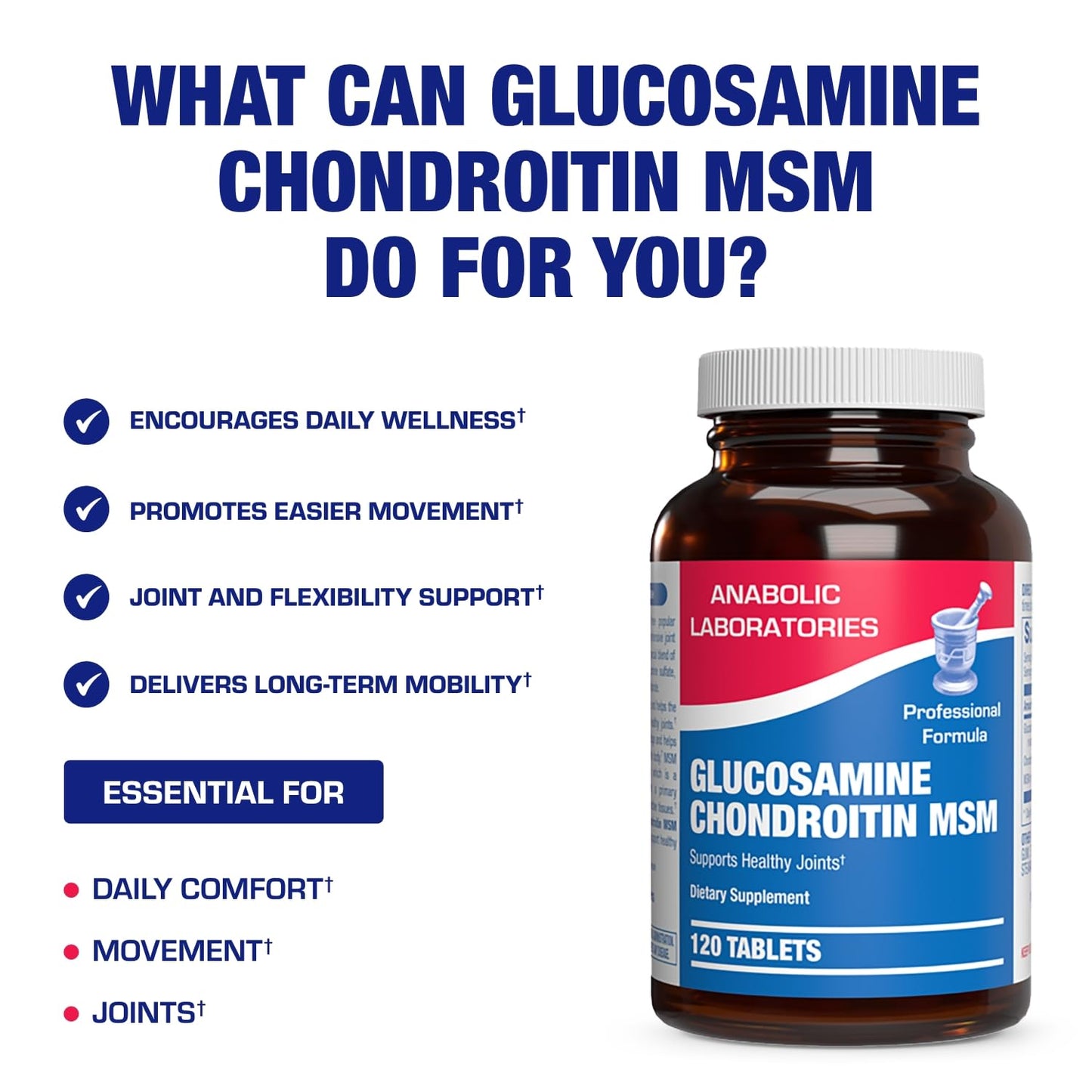 Anabolic Laboratories High Absorption Glucosamine Chondroitin MSM Clinical Formula Bone Joint Tendon and Ligament Supplement 120 Capsules