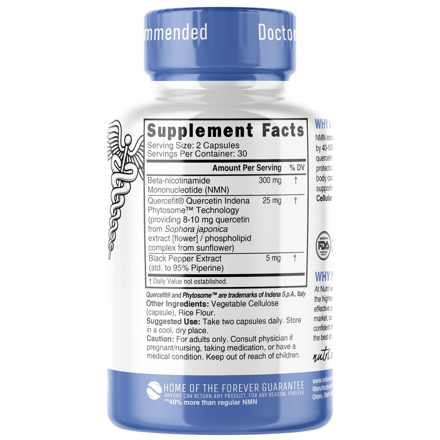 Nature's Fusions Nutri NMN Supplement 300mg Nicotinamide Mononucleotide, 120 Capsules