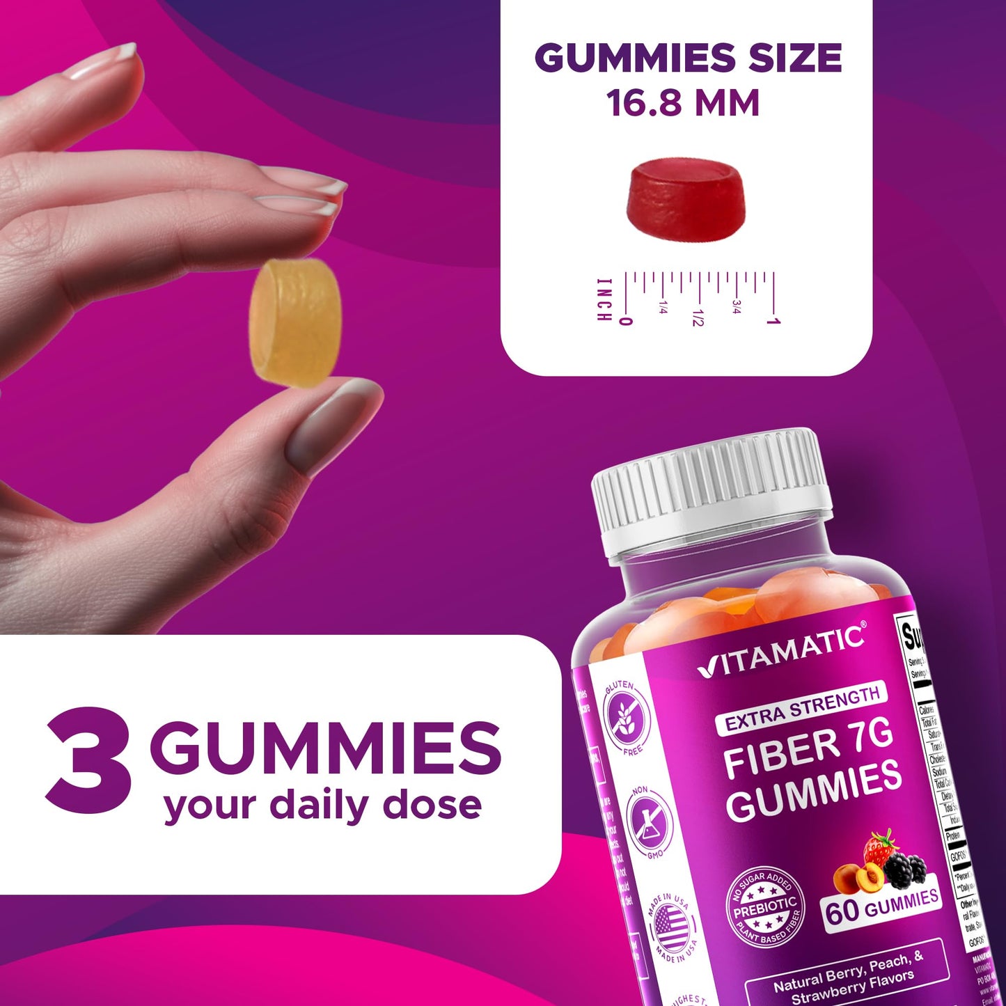 Vitamatic Prebiotic Fiber Gummies for Adults 120 Count