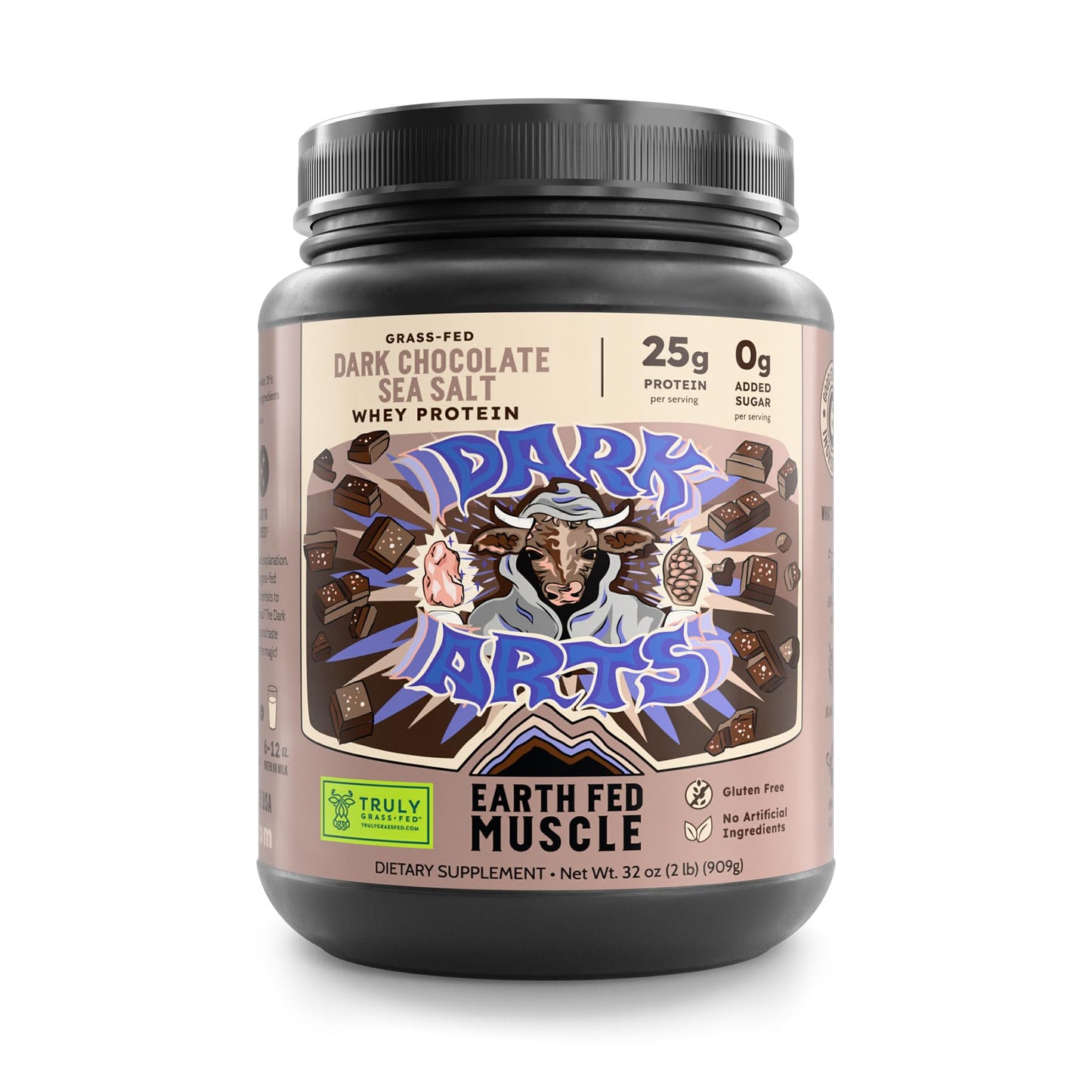 Earth Fed Muscle Dark Arts Salted Dark Chocolate Whey Protein Isolate Protein Powder, 32 Servings