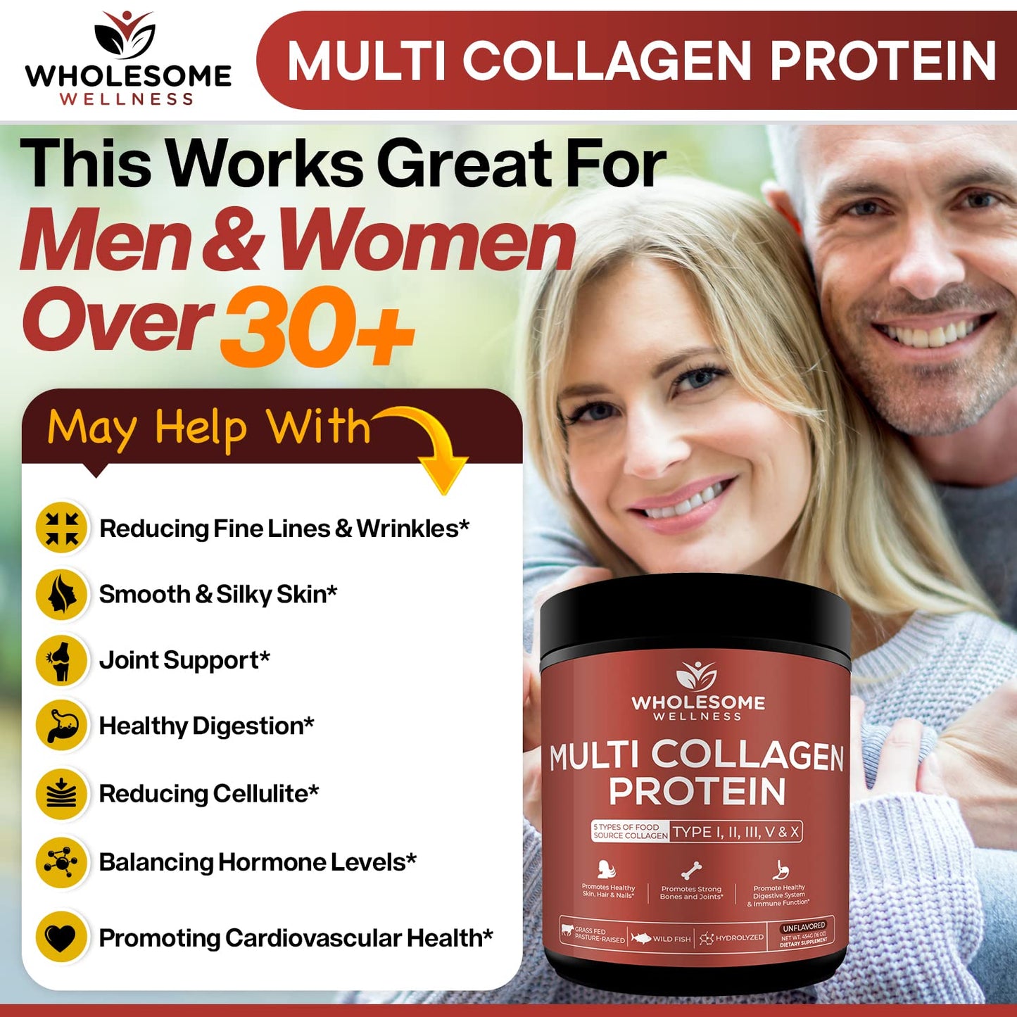 Wholesome Wellness Premium Multi Collagen Peptides Protein Powder, 16