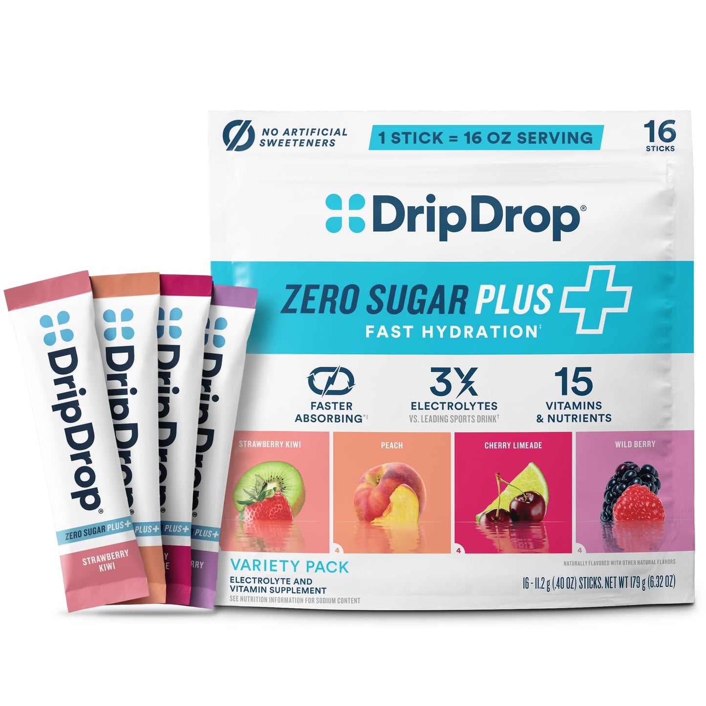 DripDrop Hydration Zero Sugar Plus Electrolyte Packets (Powder) 16 Count