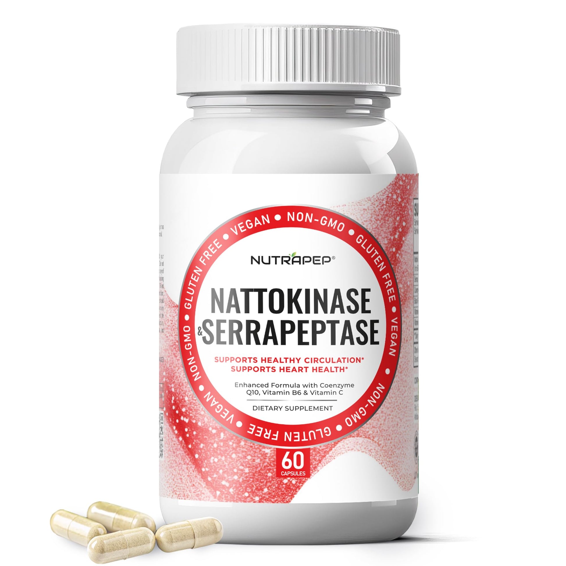 NutraPep Nattokinase 2000 FU Serrapeptase 240000 SPU Supplement Capsule 60 Count