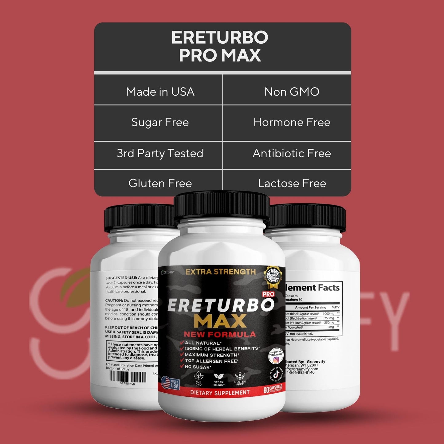 GREENVIFY Ereturbo Max Pro Extra Strength Organic Maca Root Supplement Capsules 60 Count