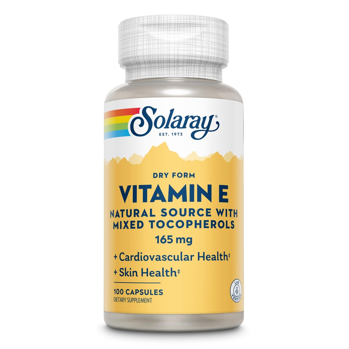 SOLARAY Vitamin E, Dry 200 IU with Mixed Tocopherols Healthy Cardiac Function & Skin Health Support, 100 Capsules