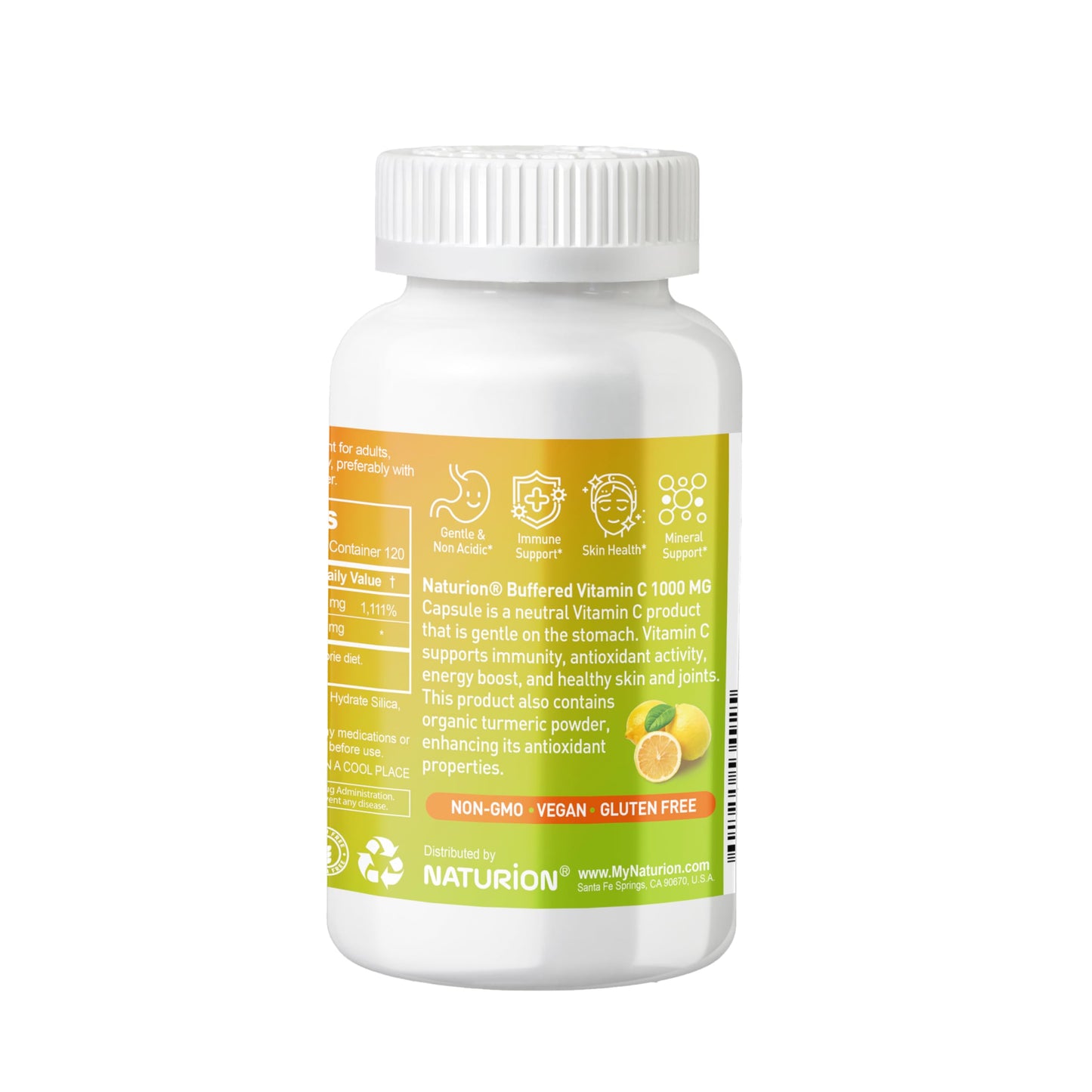 NATURION Buffered Vitamin C 1000 mg with Organic Turmeric Capsule, 120 Count
