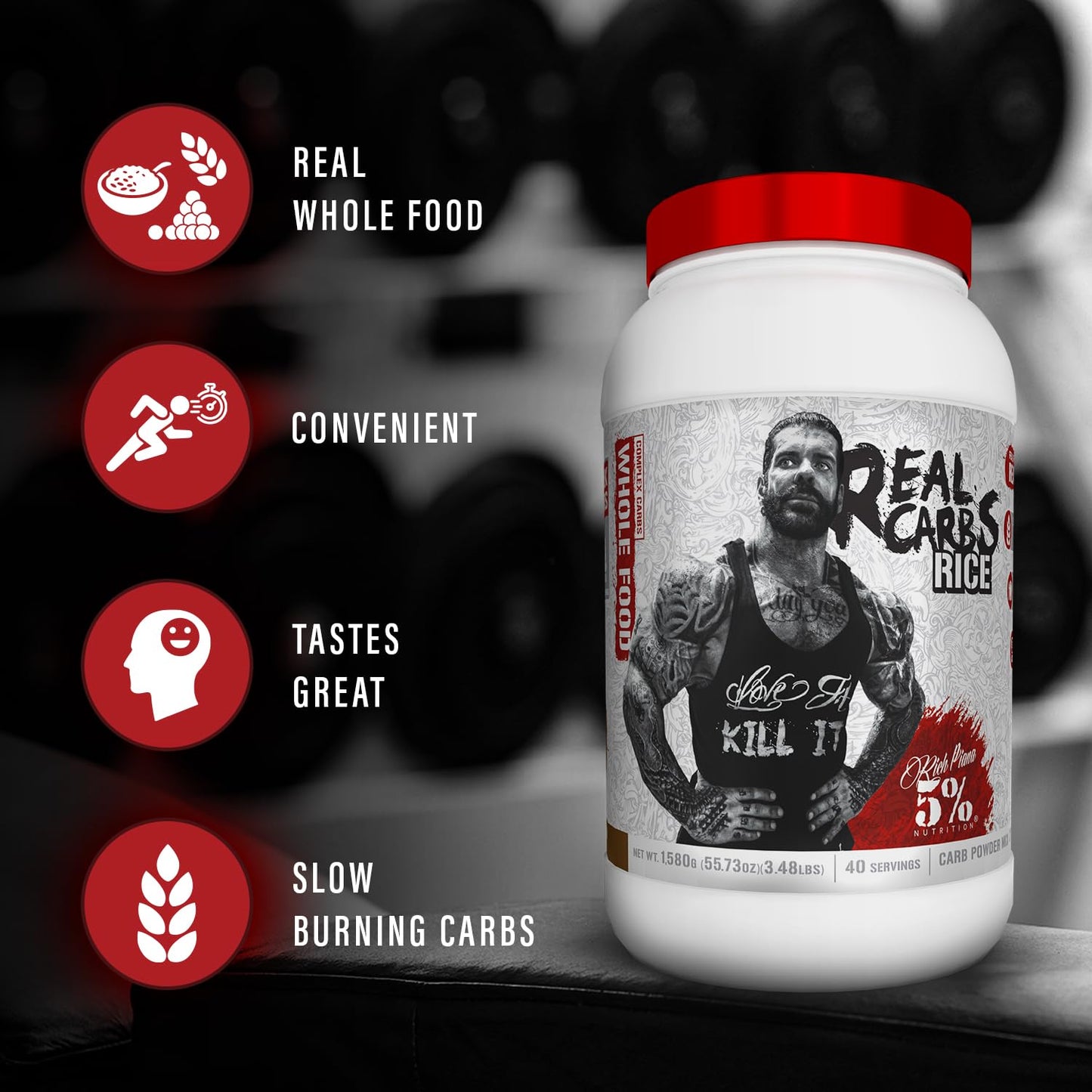 5% Nutrition Rich Piana Real Carbs Rice with Real Food Complex Carbohydrates Powder, 40 Servings