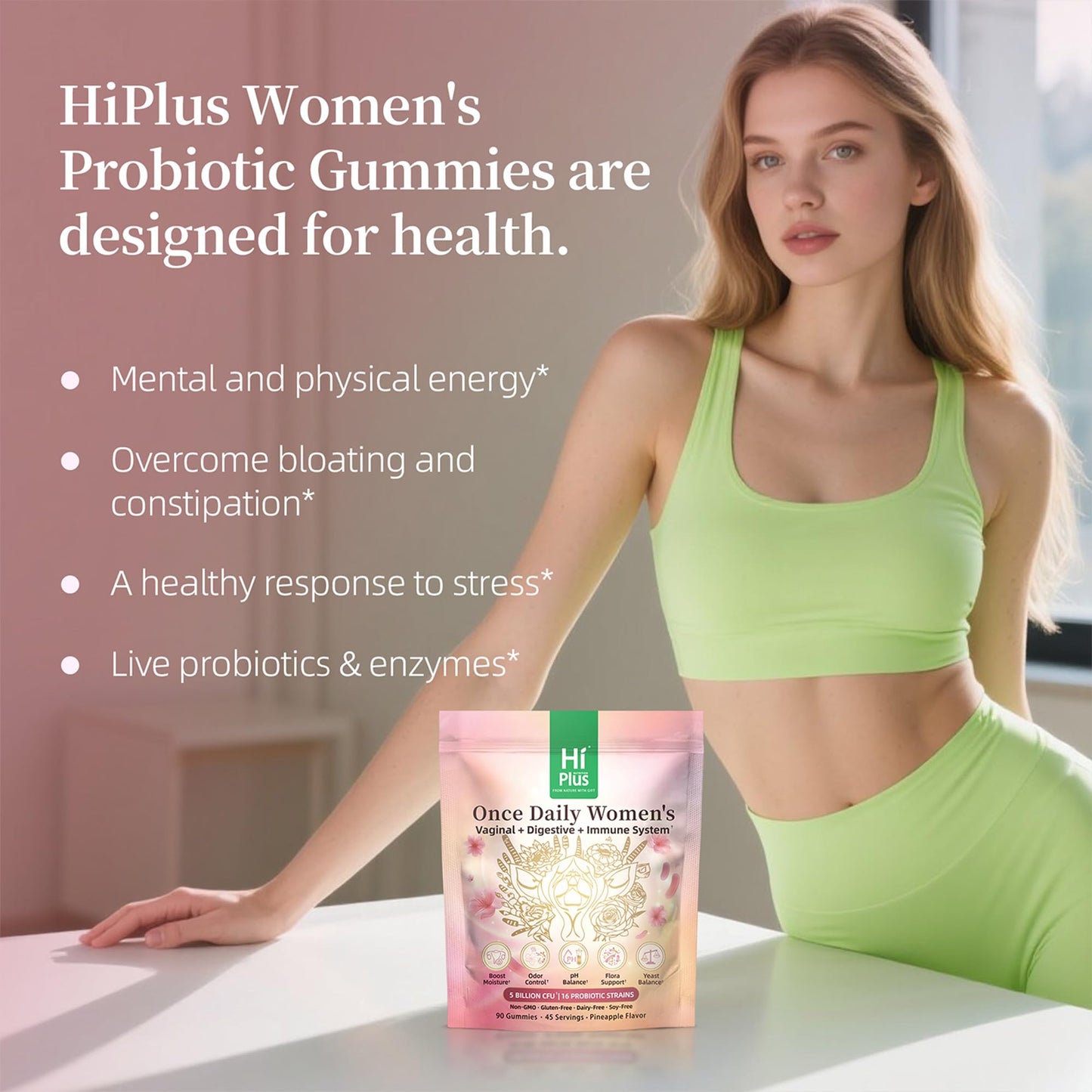 HiPlus Once Daily Women's Probiotics Gummies, 90 Count