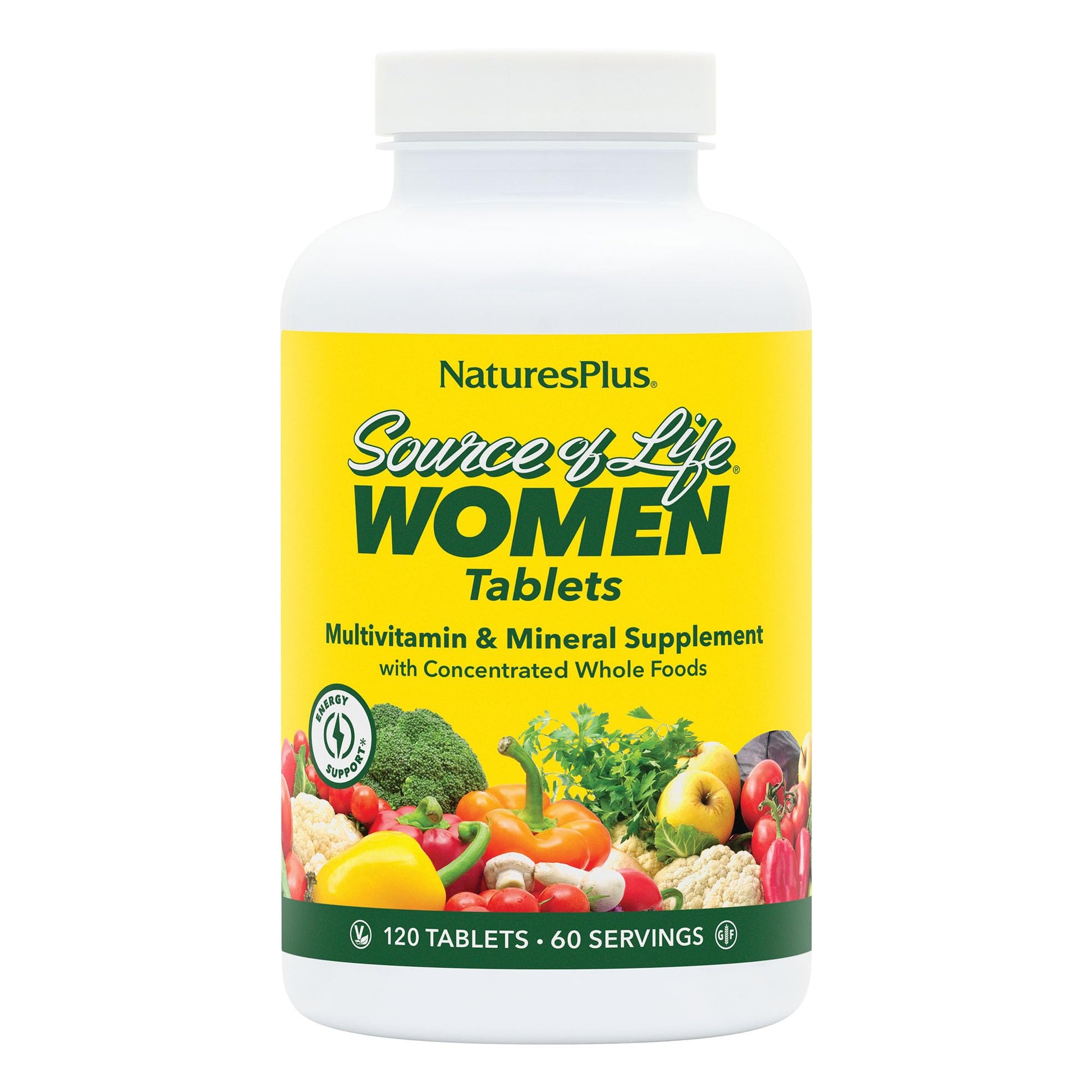 NaturesPlus Source of Life Women 120 Tablets Multivitamin & Mineral Supplement with Iron, Calcium, Folate & Lutein Gluten Free Vegetarian