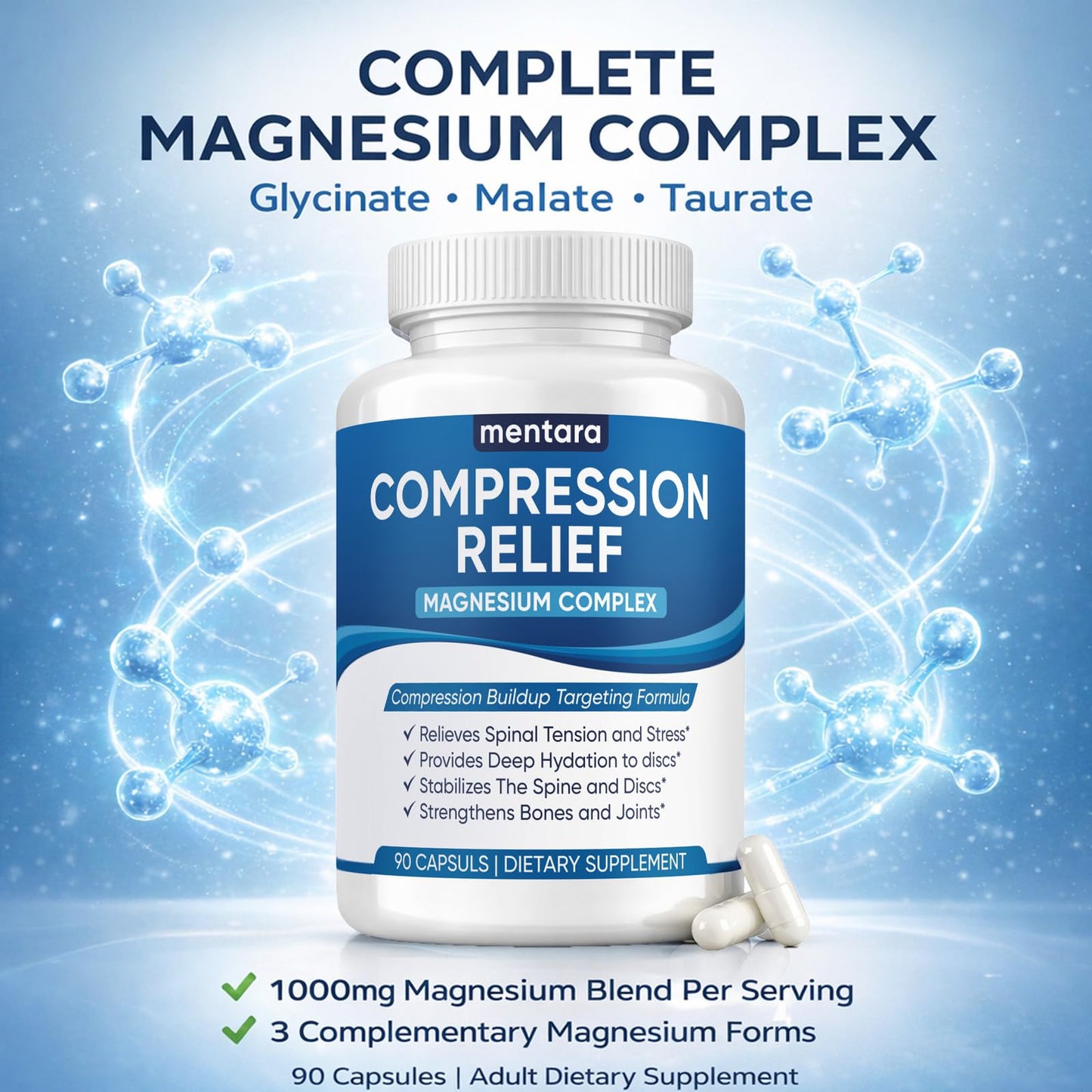 Awtse Mentara Compression Relief Magnesium Complex Capsules, 500 mg per serving, 90 Count