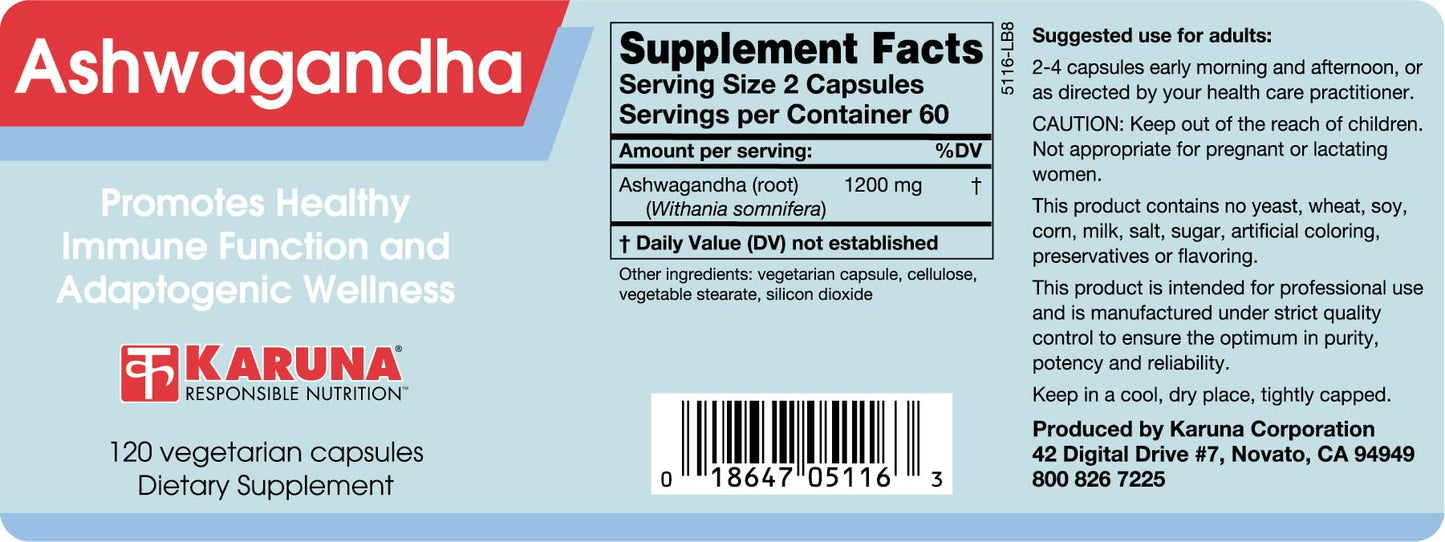 Karuna Ashwagandha Root Capsules 120 Count