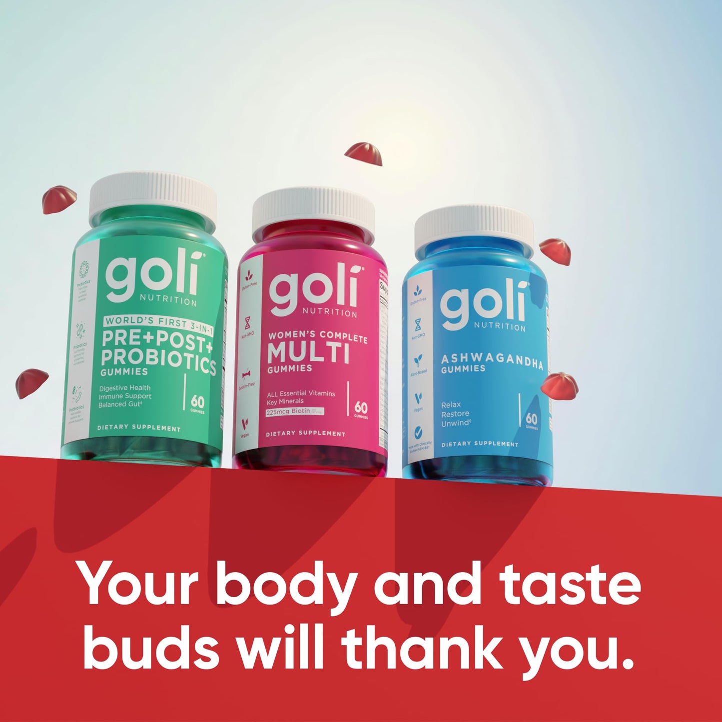Goli Stress Less, Glow More, Digest Better Bundle Gummies 60 Count