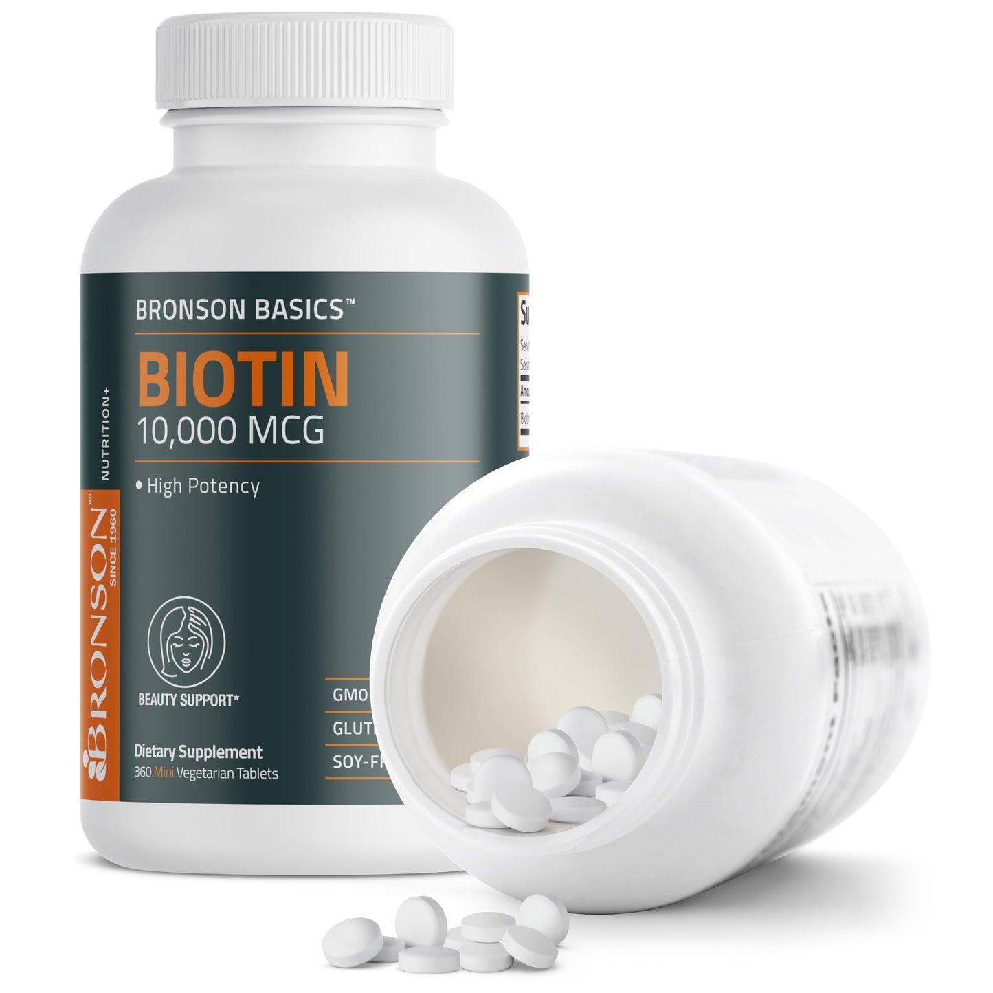 Bronson Biotin 10,000mcg Tablet, Supports Healthy Hair, Skin and Nails, Vegetarian, Non-GMO, 360 Tablets