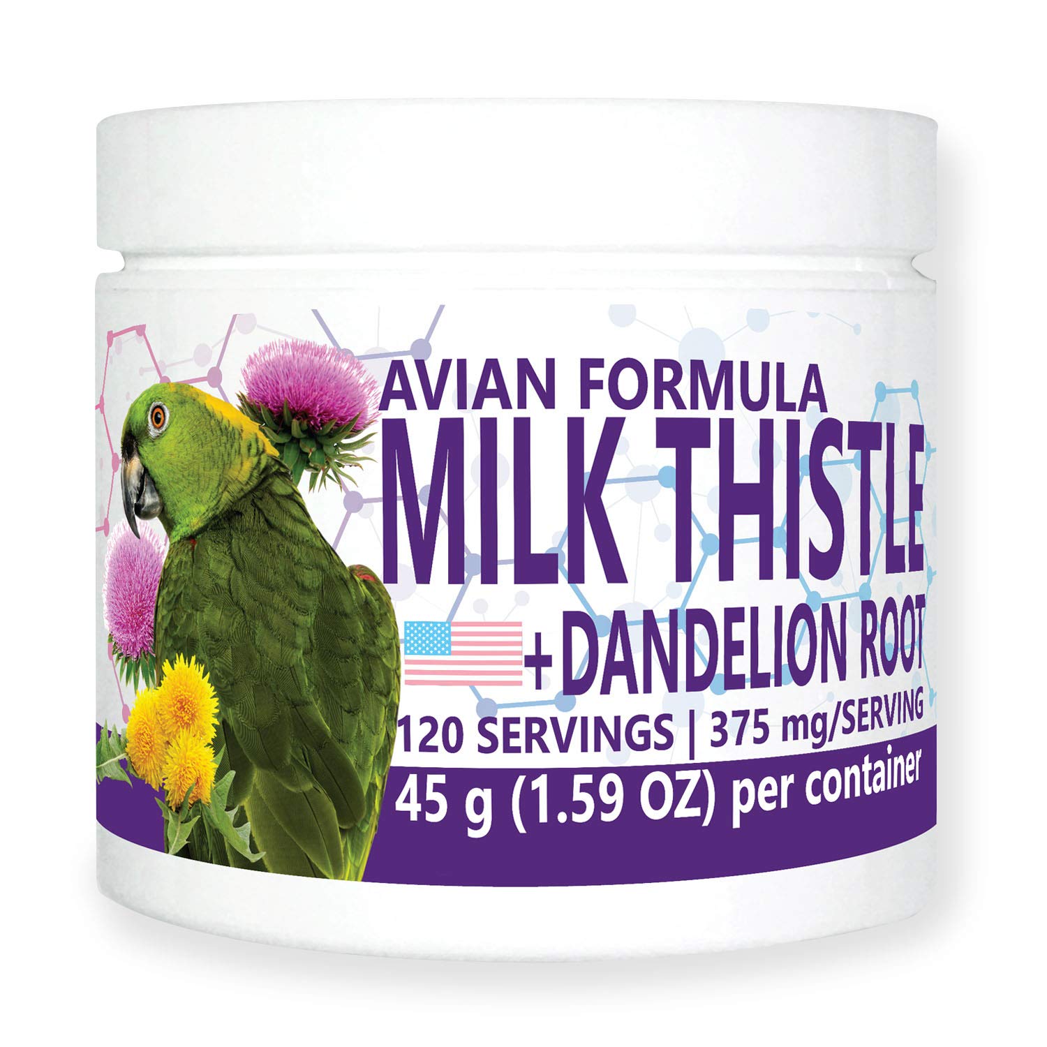 Equa Holistics Avian Milk Thistle + Dandelion Root Dietary Supplement for Parrots, All-Natural Liver Formula, Powder, 1.59 oz