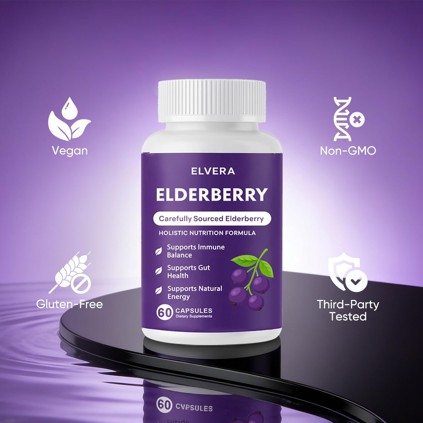 Aultink Elvera Elderberry Gut Support Complex Softgels, Organic Black Elderberry, with Zinc & Vitamin C, 60-count