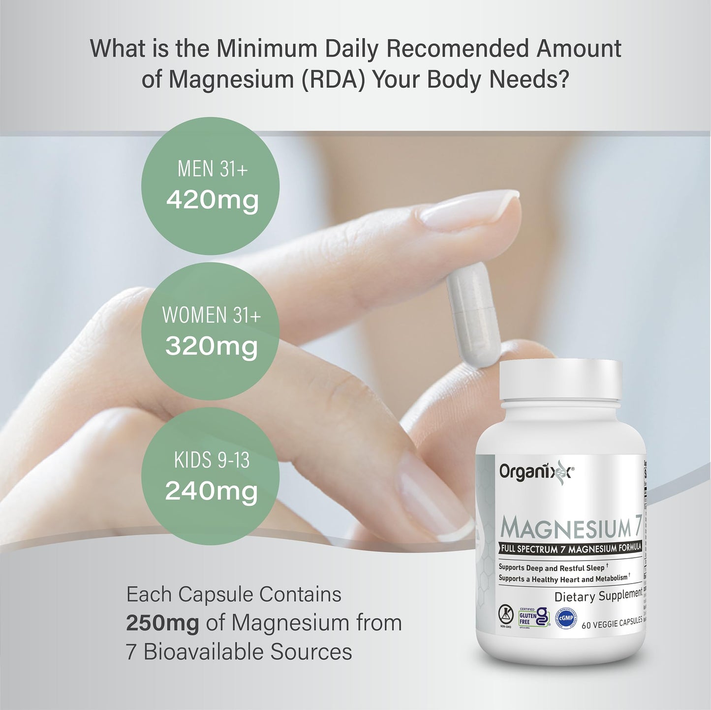 Organixx Magnesium 7 Complex Sleep & Muscle Support Capsule, 60 Count