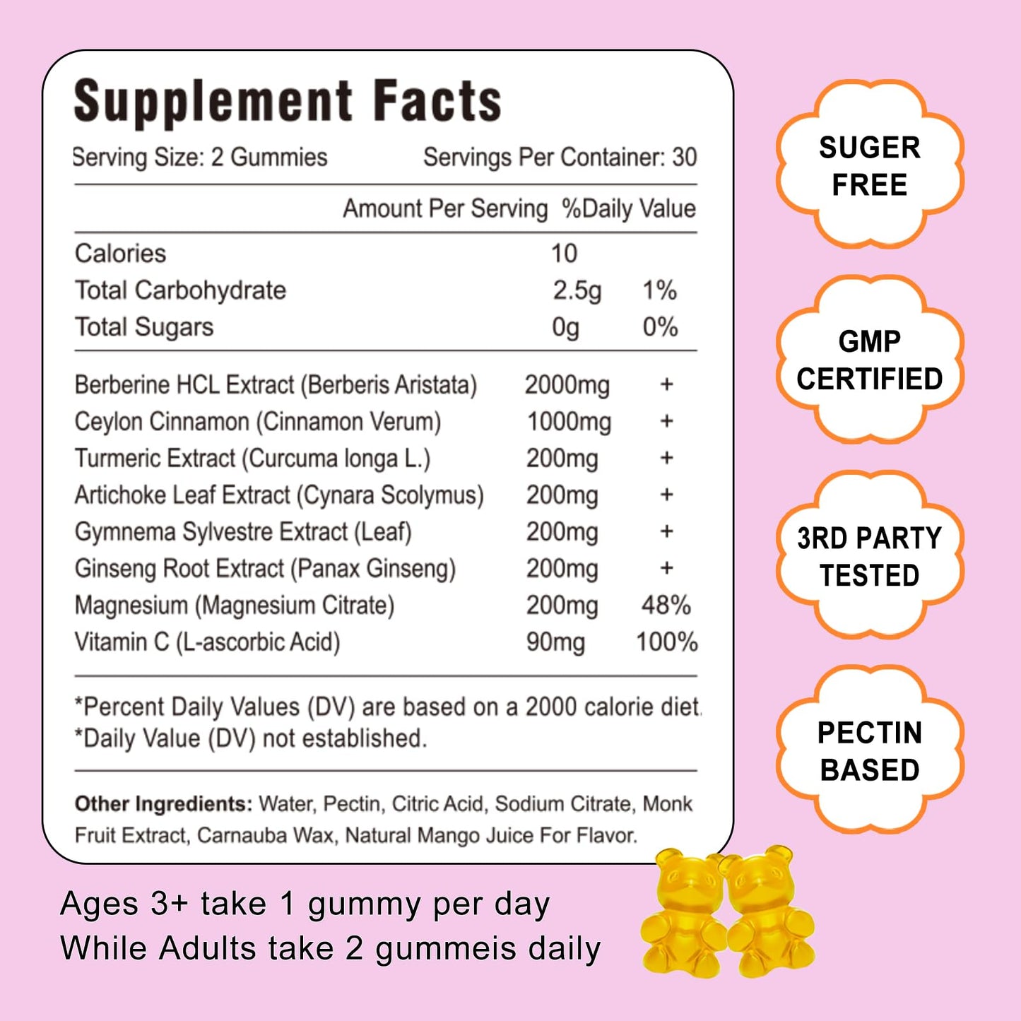 VZOXAINS Berberine with Ceylon Cinnamon Gummies, 60 Gummies