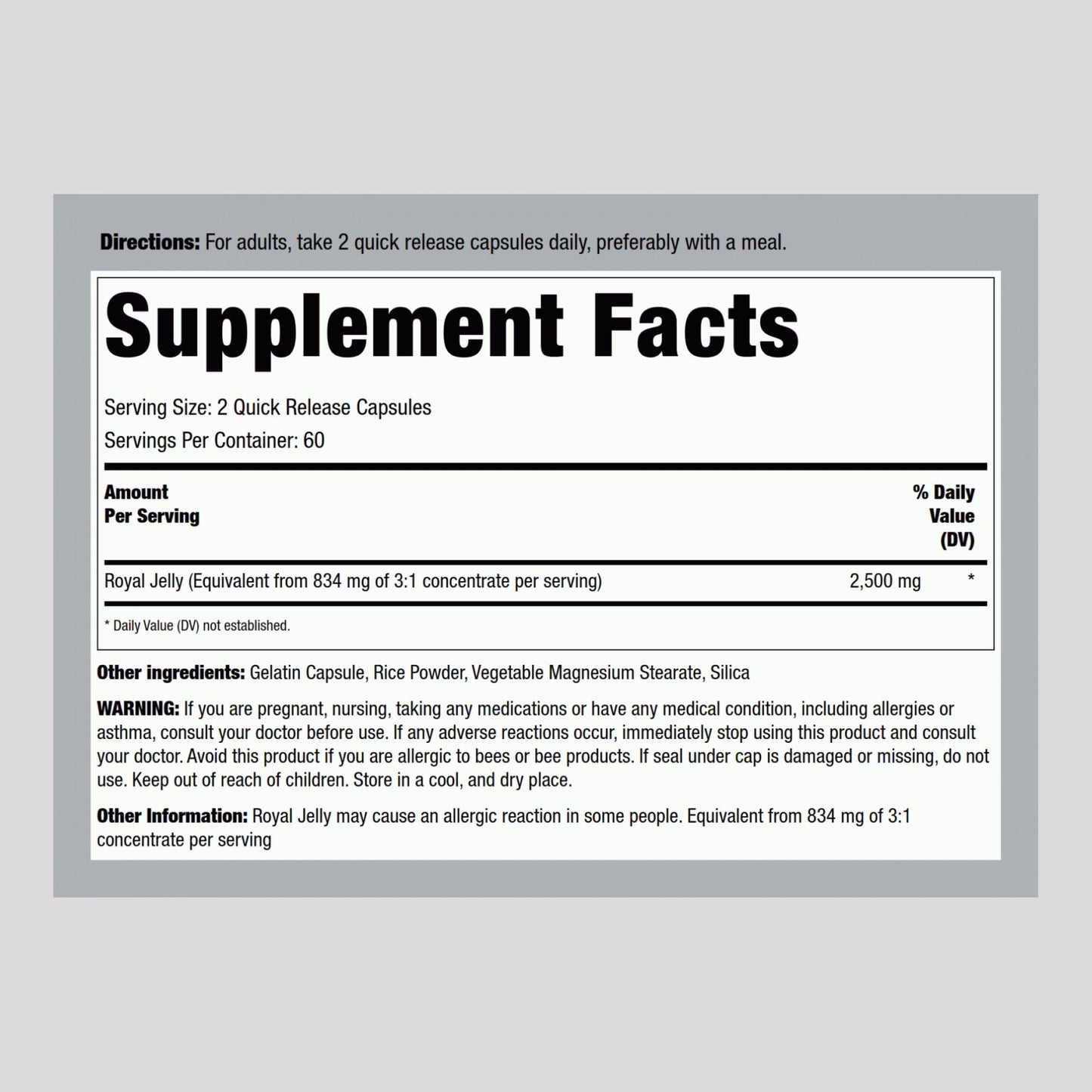 Piping Rock Royal Jelly Capsules, 120 Count, Non-GMO, Gluten Free