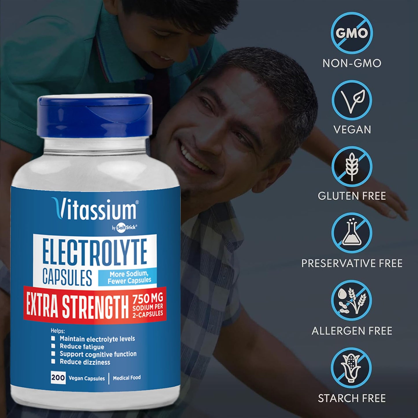 Vitassium Extra Strength Electrolyte Capsules - 750mg Sodium, 200 Count
