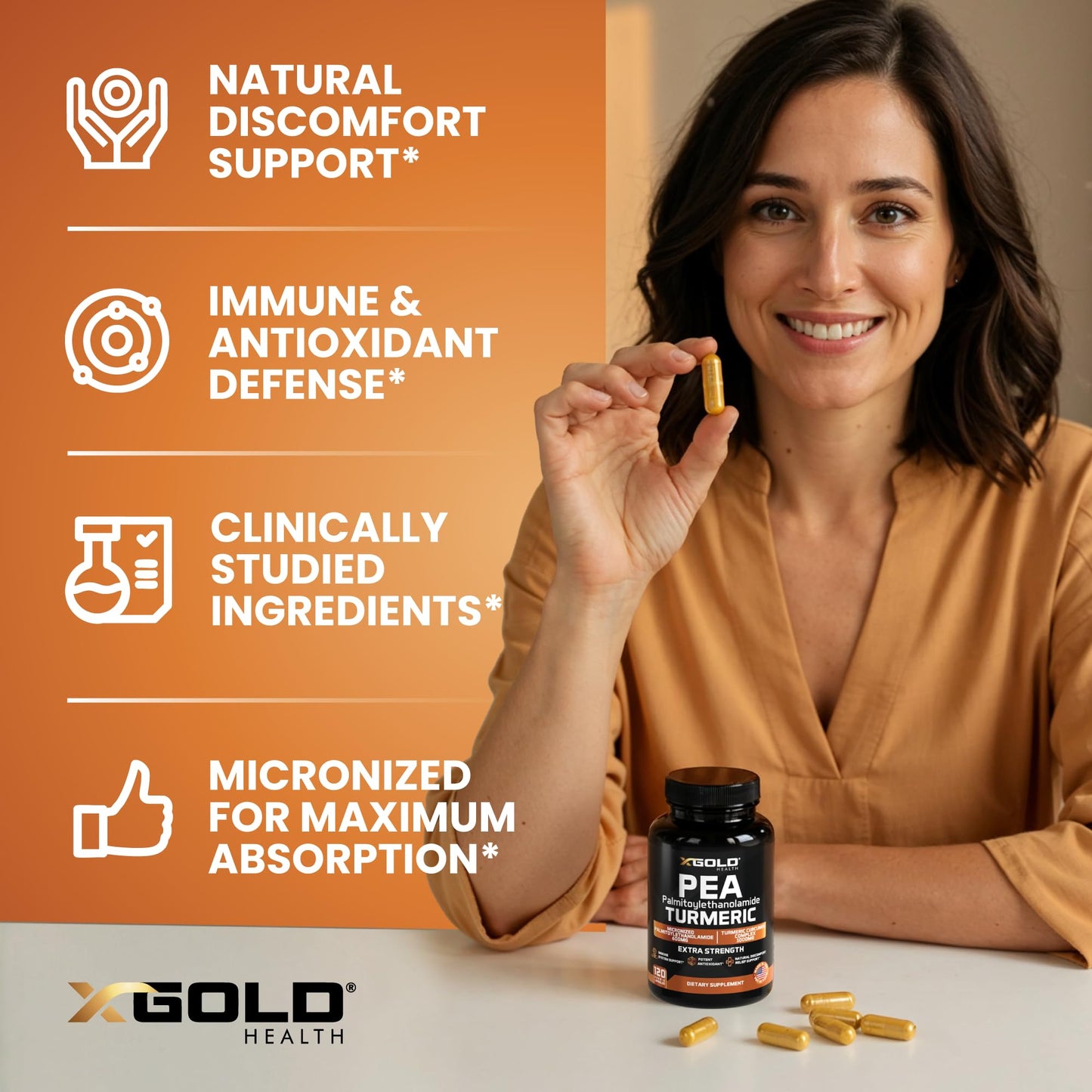 X Gold Health Pea Palmitoylethanolamide + Turmeric Curcumin 1600mg Capsule 120 Count