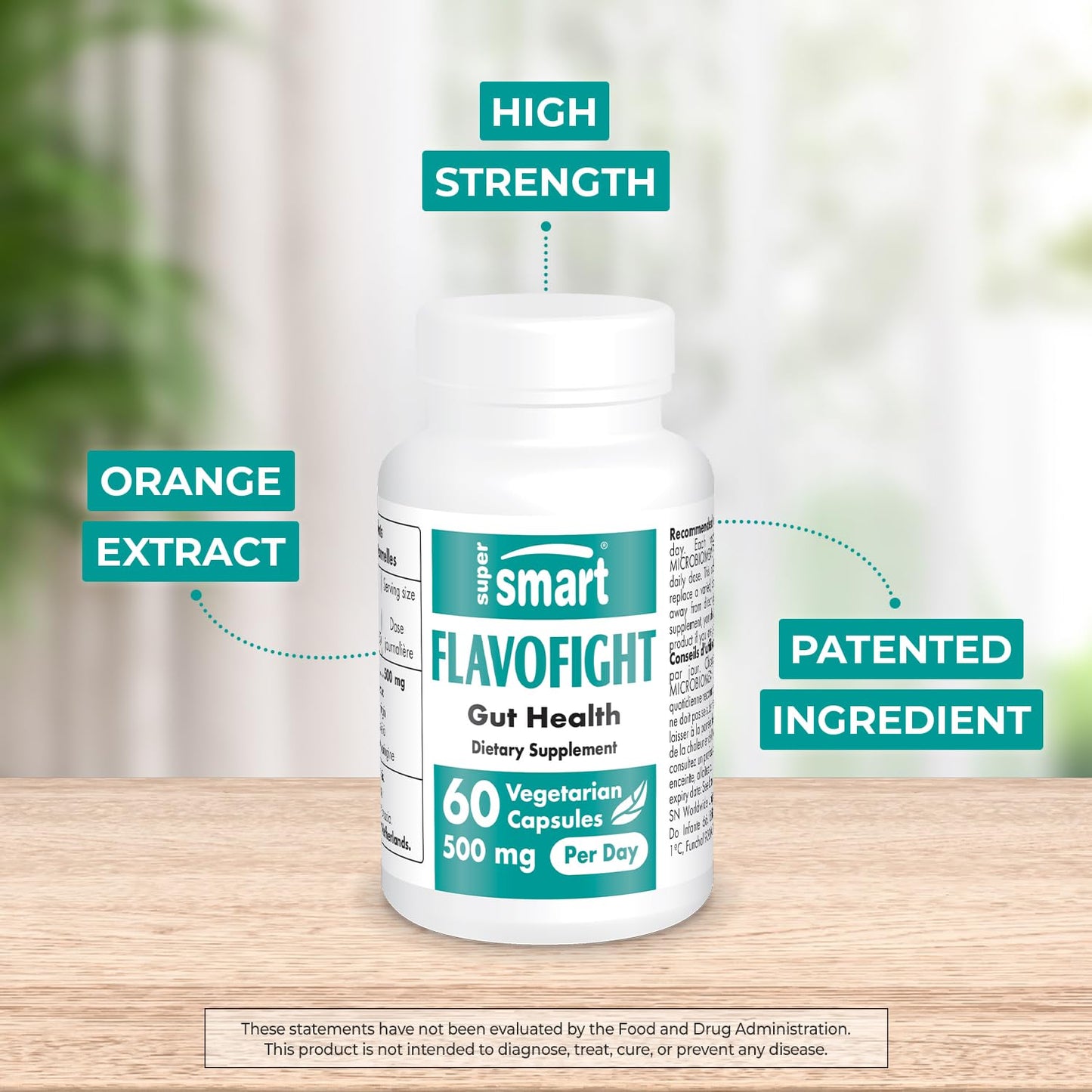 Supersmart FlavoFight 500mg per Day (Patented & High Strength) Citrus Sinensis Extract - Orange Flavonoids, GMO & Gluten Free, 60 Capsules
