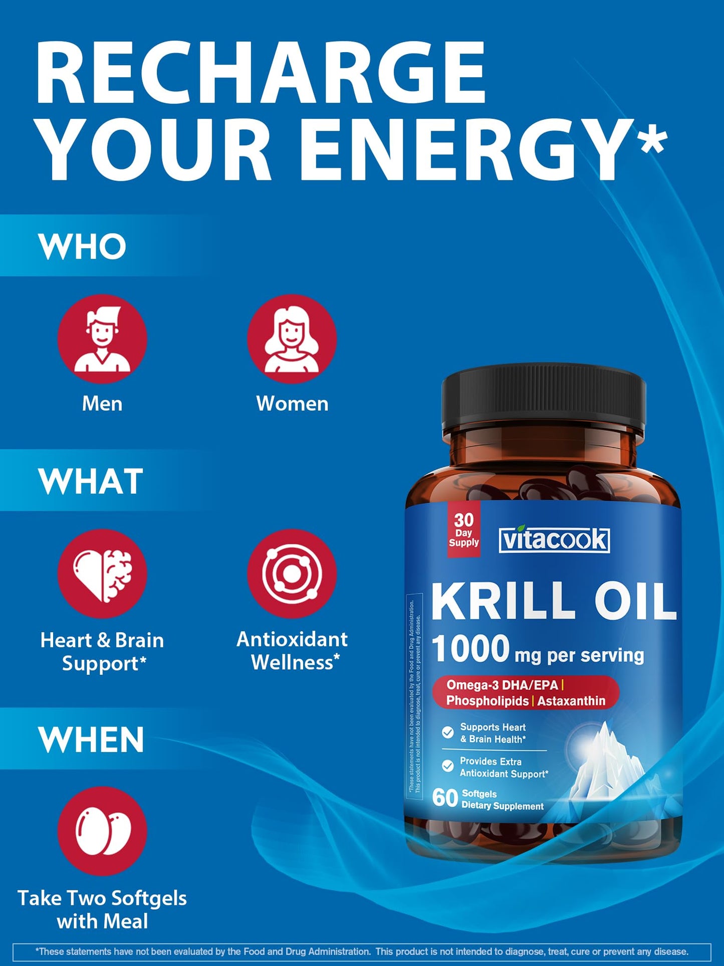 Vitacook Krill Oil 1000 mg Softgels 60 Count
