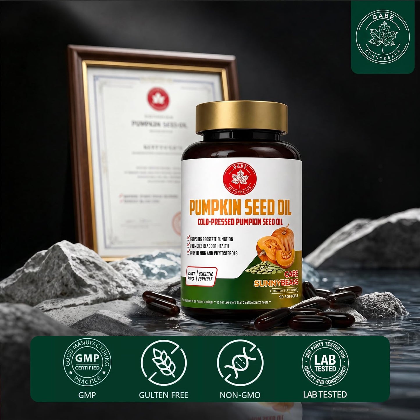 GABE SUNNYBEARS Pumpkin Seed Oil Capsules with Saw Palmetto 2400mg, 90 Softgels