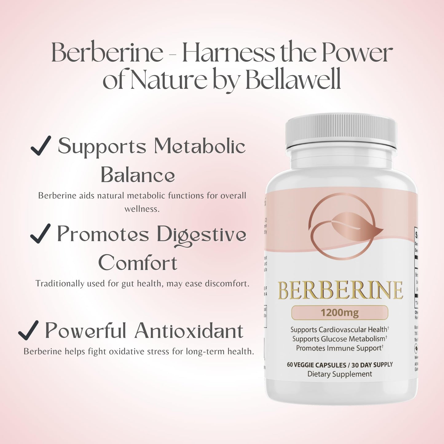 BELLAWELL Berberine 1200mg – Advanced Metabolic & Digestive Support Health, 60 Capsules