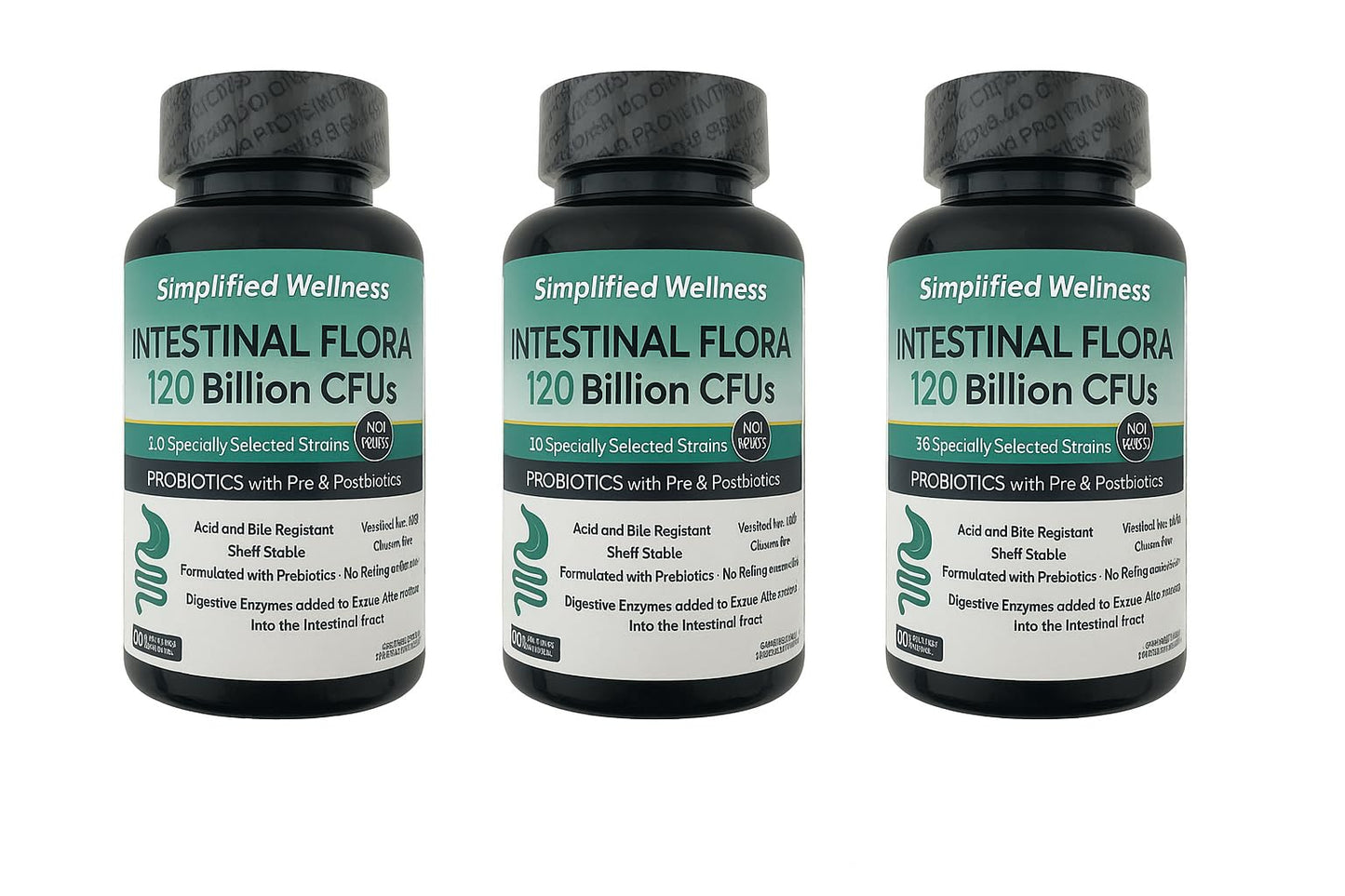 Simplified Wellness Intestinal Flora Probiotic with Pre & Postbiotics, 120 Billion CFUs, 180 Capsules