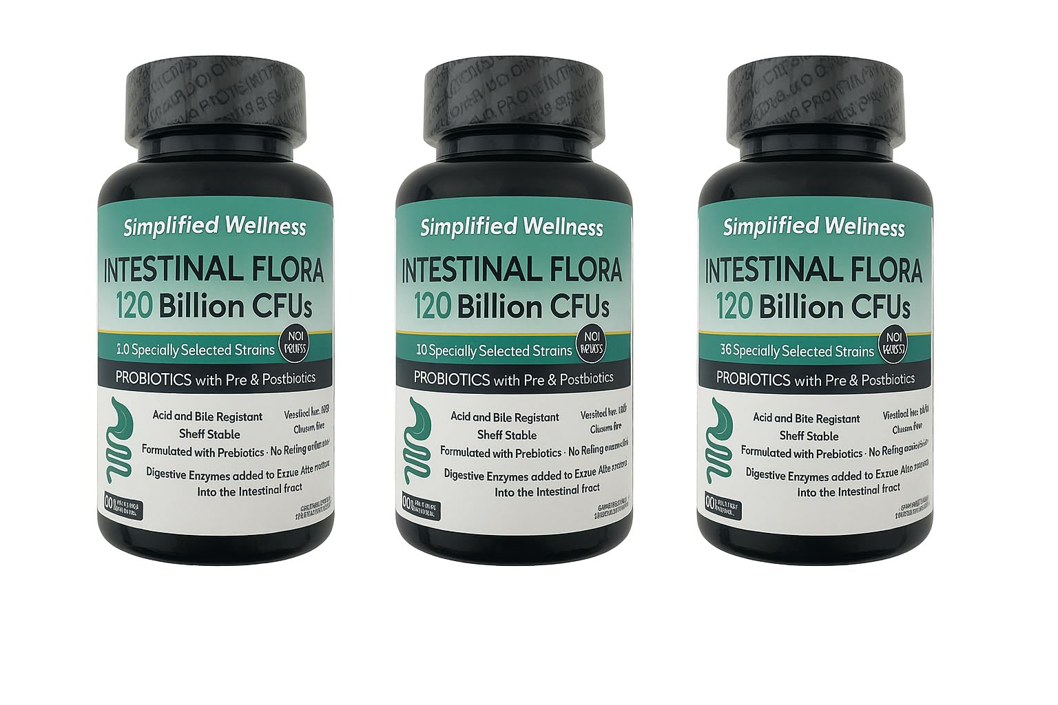 Simplified Wellness Intestinal Flora Probiotic with Pre & Postbiotics, 120 Billion CFUs, 180 Capsules