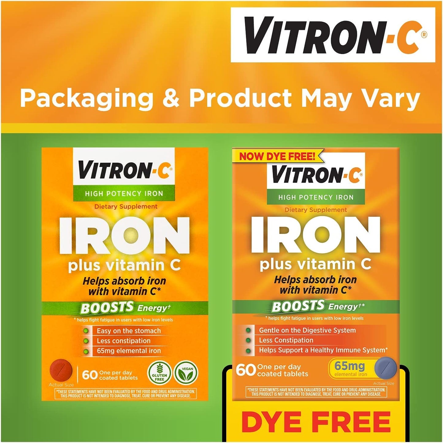 Vitron-C High Potency Iron Dietary Supplement Plus Vitamin C Coated Tablets, 300 Tablets