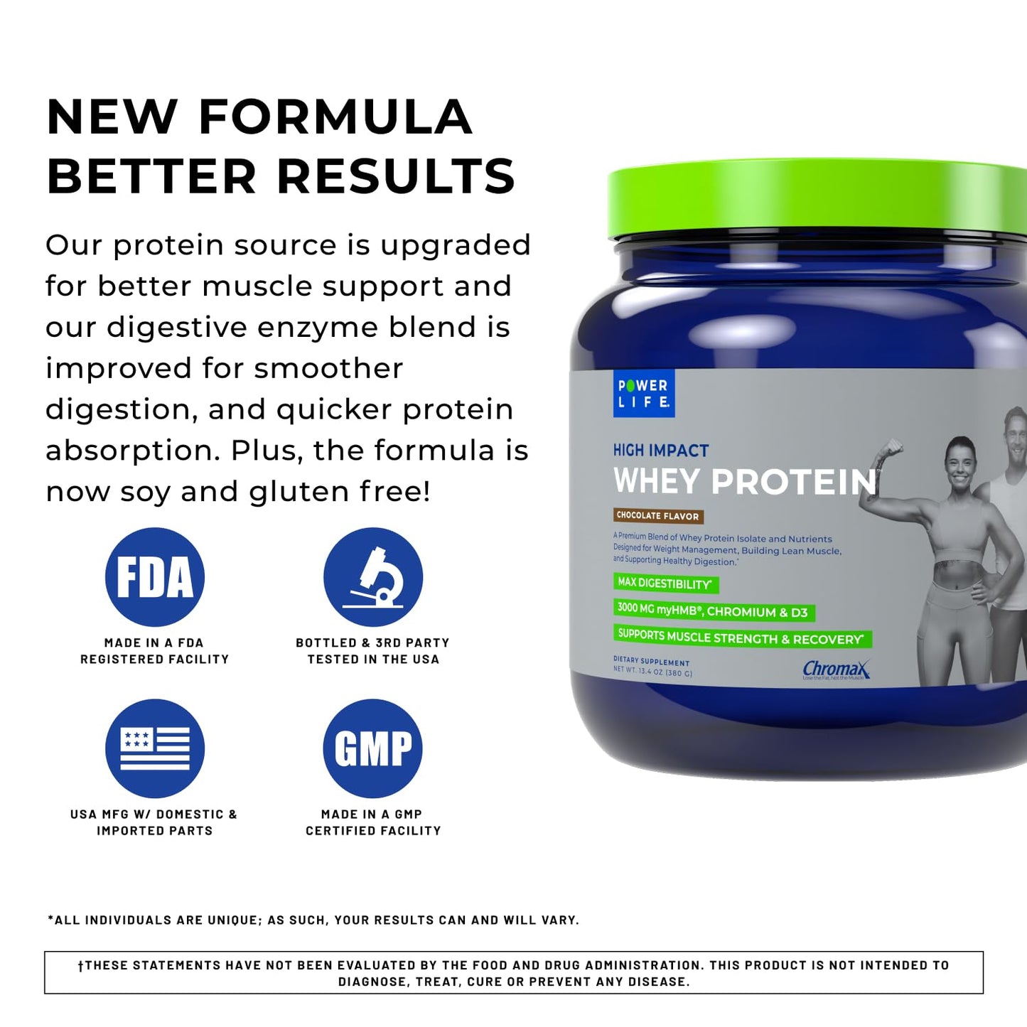 POWERLIFE Grass-Fed Whey Protein Powder with 3000 mg HMB, No Sugar Added, Non-GMO, Hormone and Antibiotic Free, 12 oz