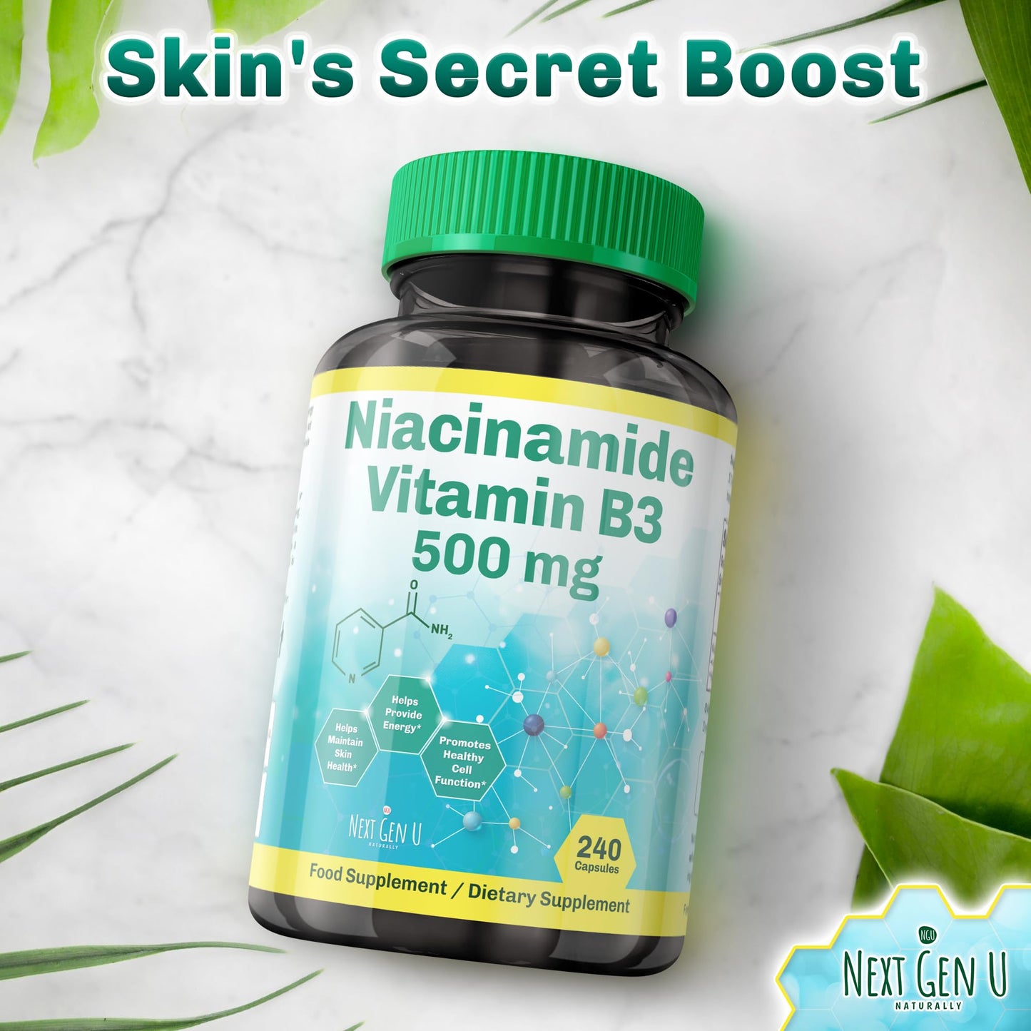 NGU Next Gen U Vitamin B3-500 mg Niacinamide, 240 Capsules