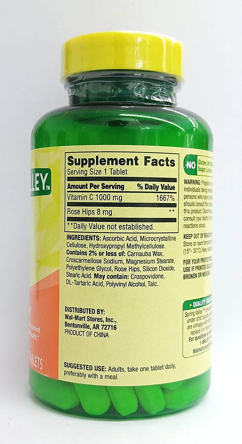 Spring Valley Vitamin C 1000 mg With Rose Hips Tablets, 100 Tablets