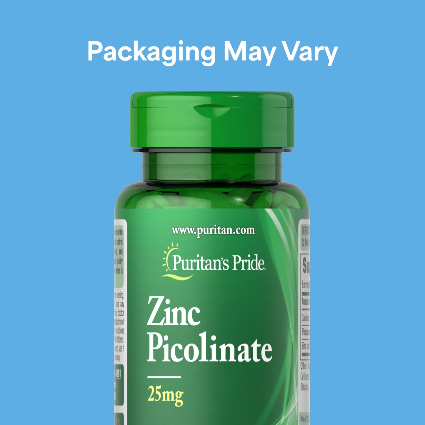 Puritan's Pride Zinc Picolinate 25mg with Calcium and Phosphorus Capsules 100 Count