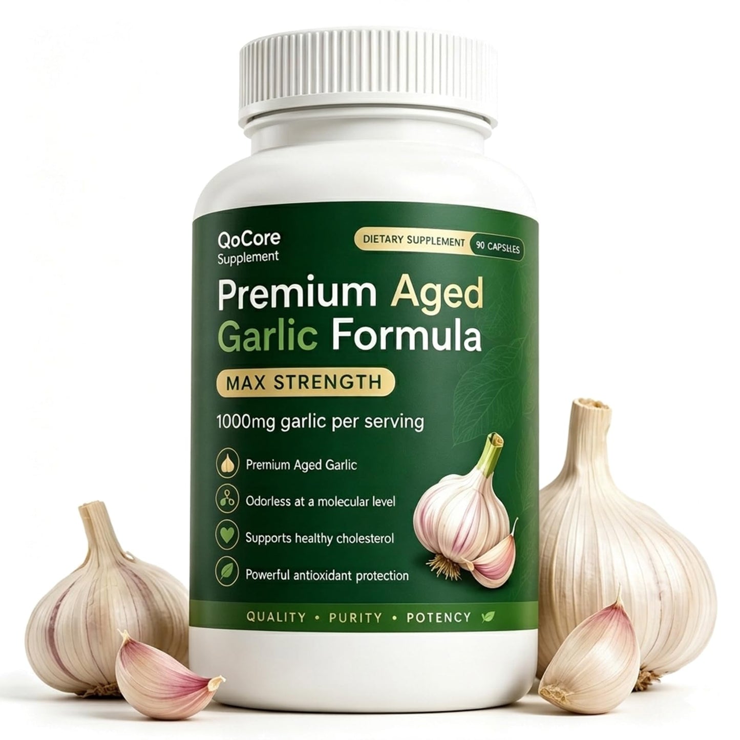 QoCore Supplement Premium Aged Black Garlic 1000mg Capsules 90